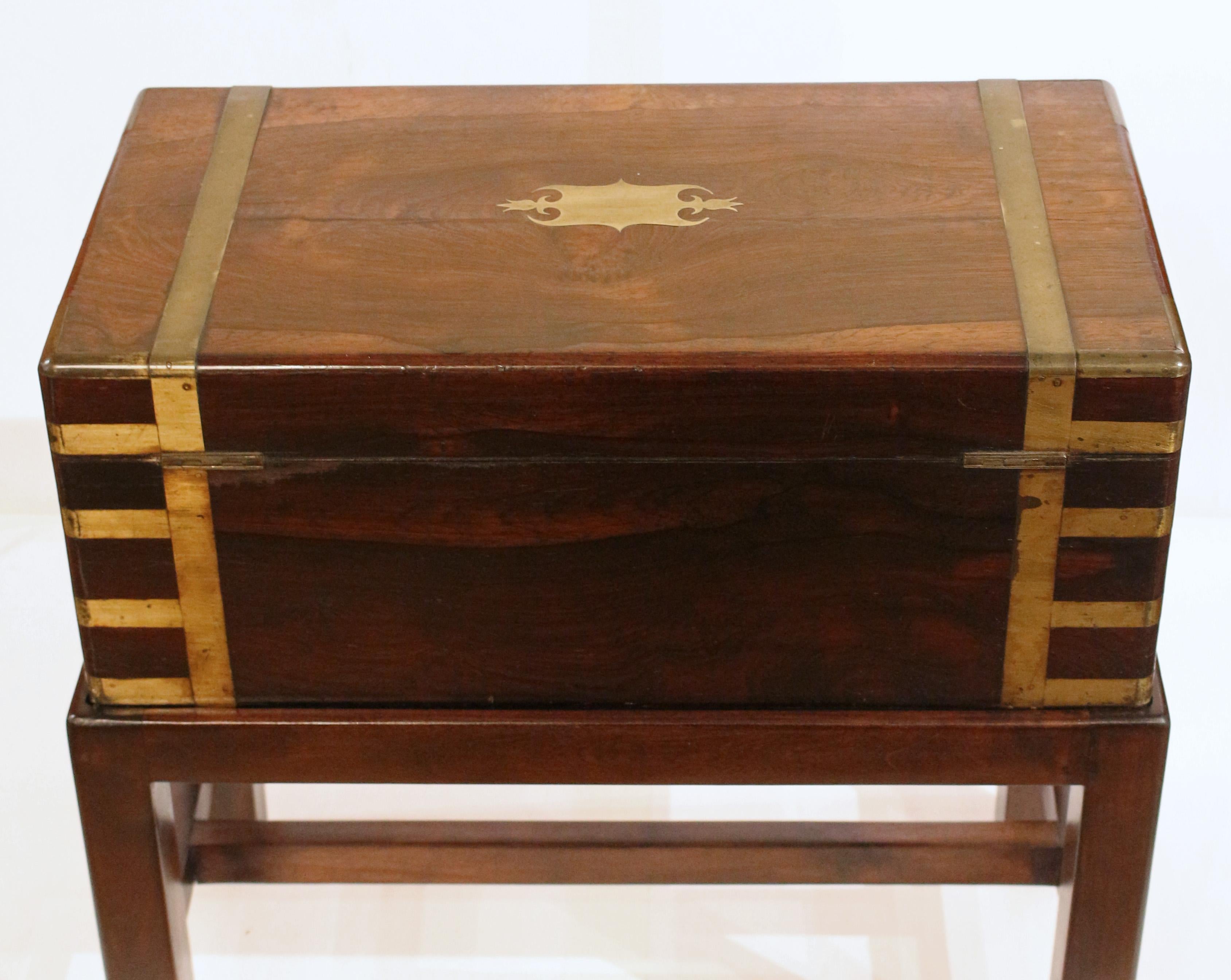 Gilt Early 19th Century English Campaign Lap Desk Box on Stand Side Table