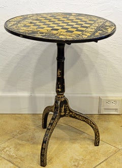 Early 19th Century English Chinoiserie Pen Work Chess Board Tilt Top Game Table