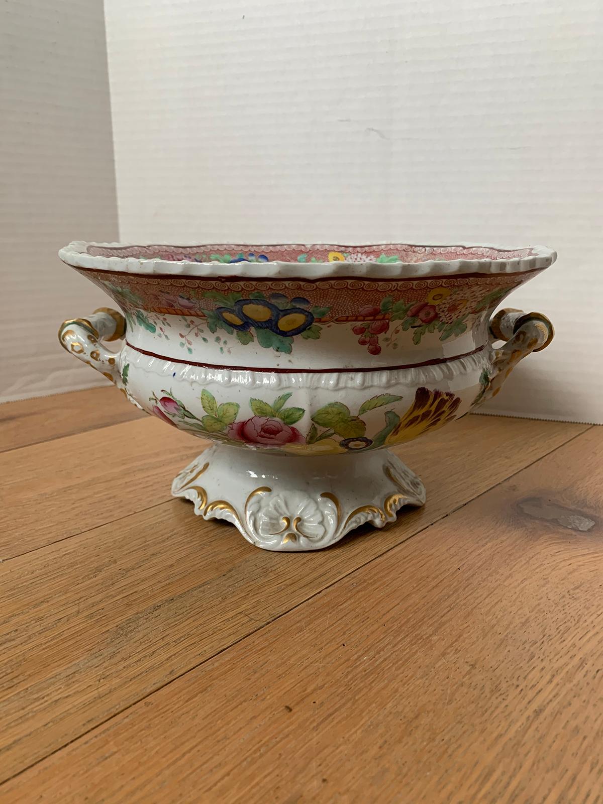 Early 19th century circa 1807-1822 English earthenware pottery compote by Hicks and Meigh with royal coat of arms mark.