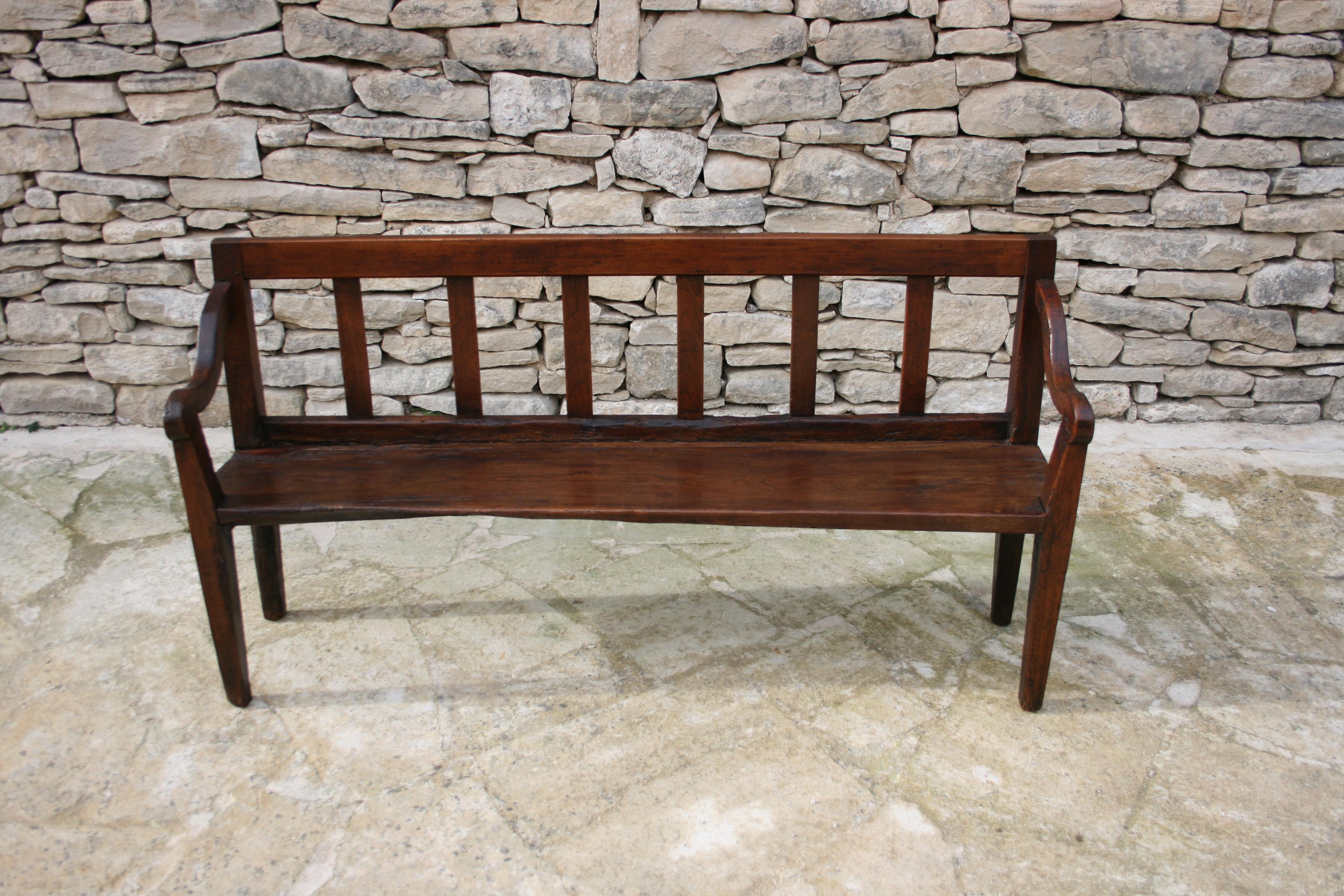 Early 19th Century English Country House Hall Bench in Chestnut and Walnut 3