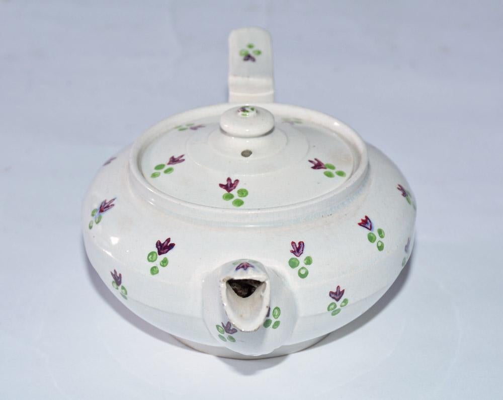 Georgian Early 19th Century English Creamware Child's Decorated Teapot