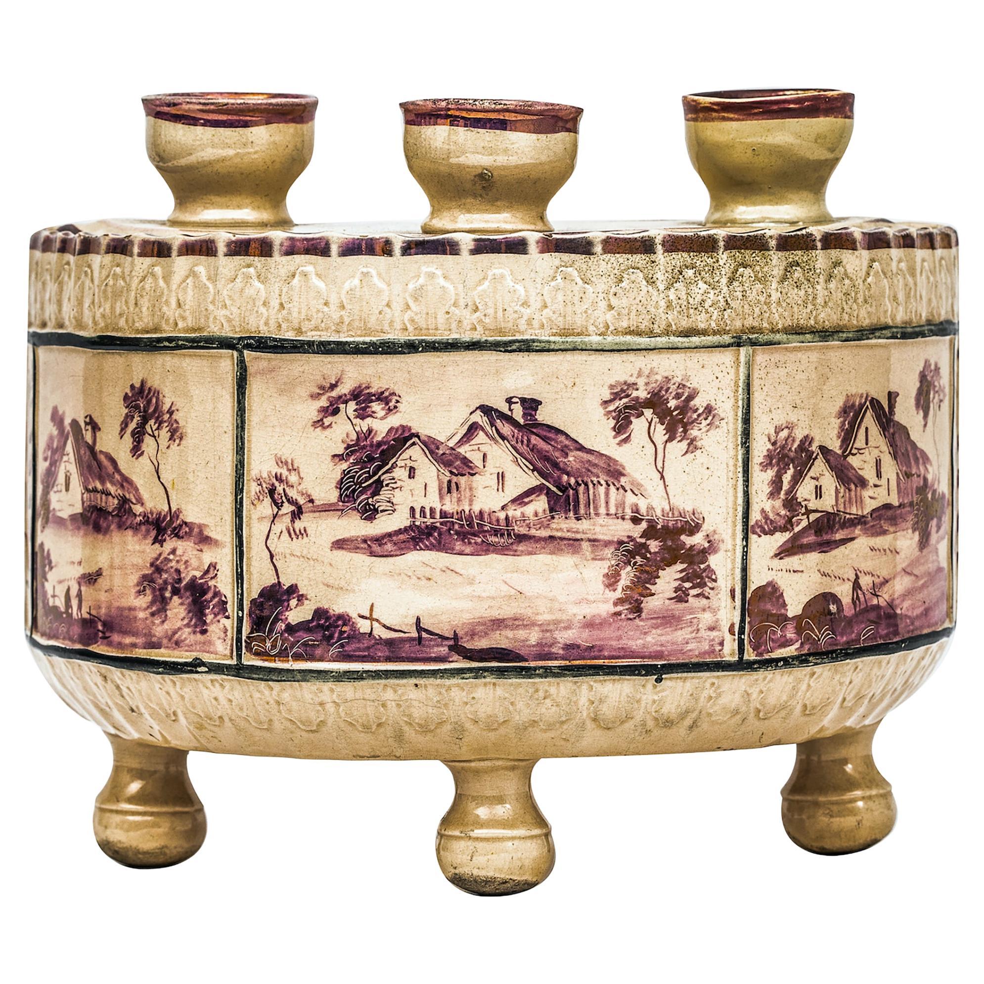Early 19th Century English Demilune Lusterware Bough Pot With Cover