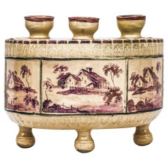 Early 19th Century English Demilune Lusterware Bough Pot With Cover