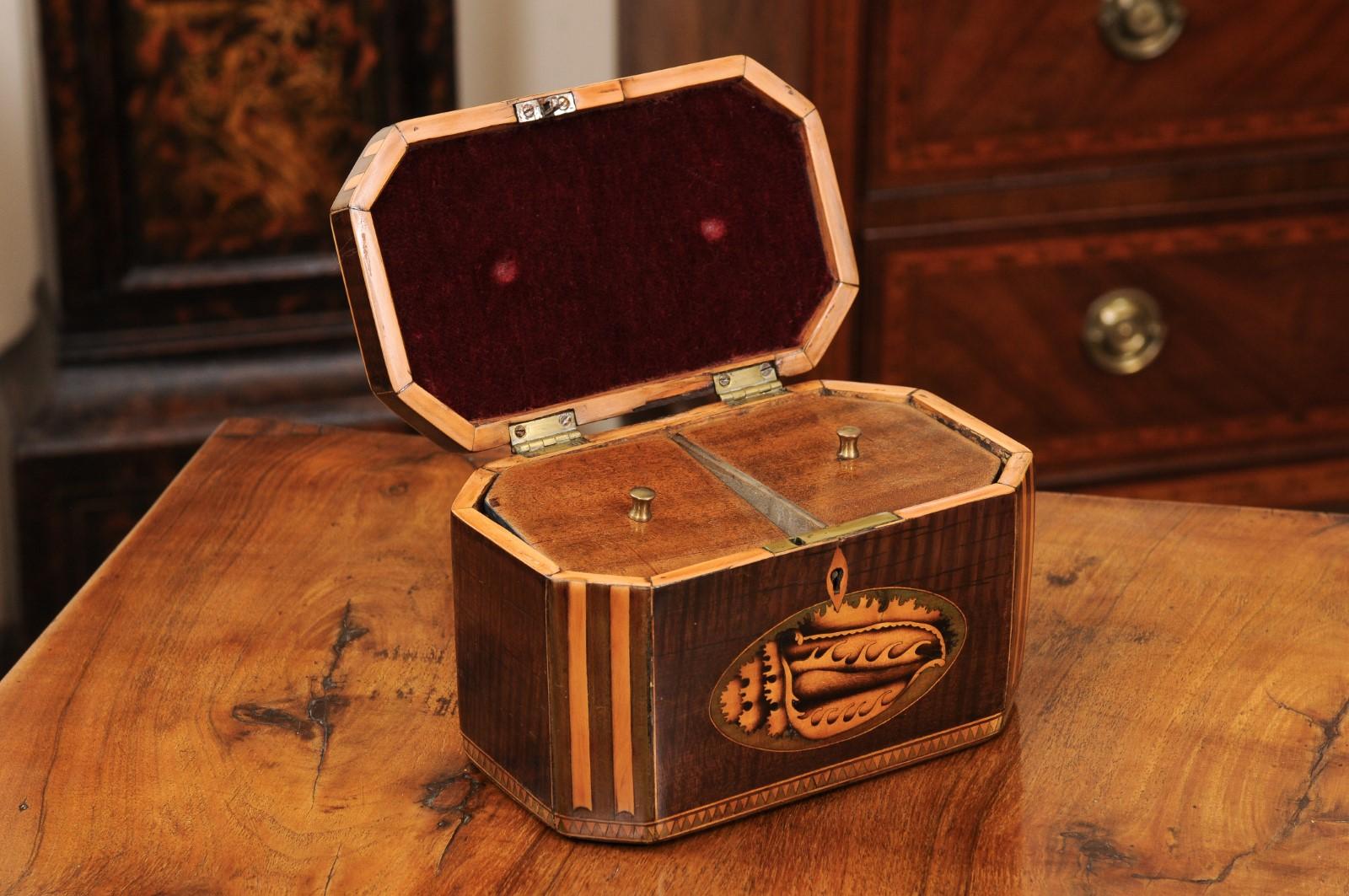 Early 19th Century English George III Tea Caddy with Shell Inlay For Sale 1
