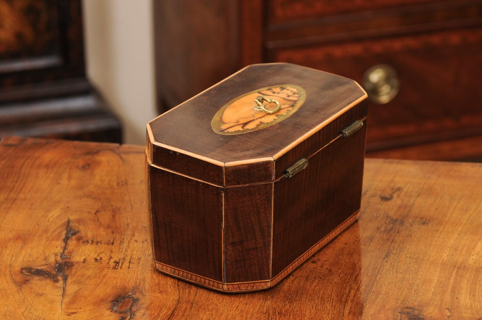 Early 19th Century English George III Tea Caddy with Shell Inlay For Sale 5