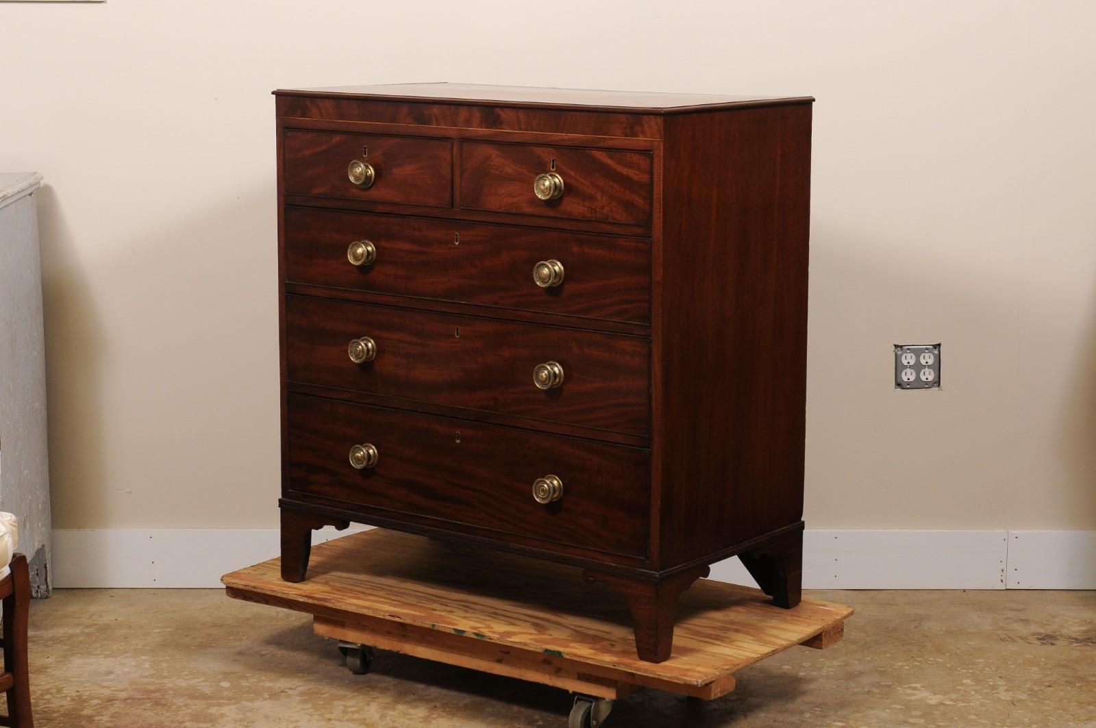 Early 19th Century English Georgian Chest of Drawers in Flame Mahogany For Sale 6