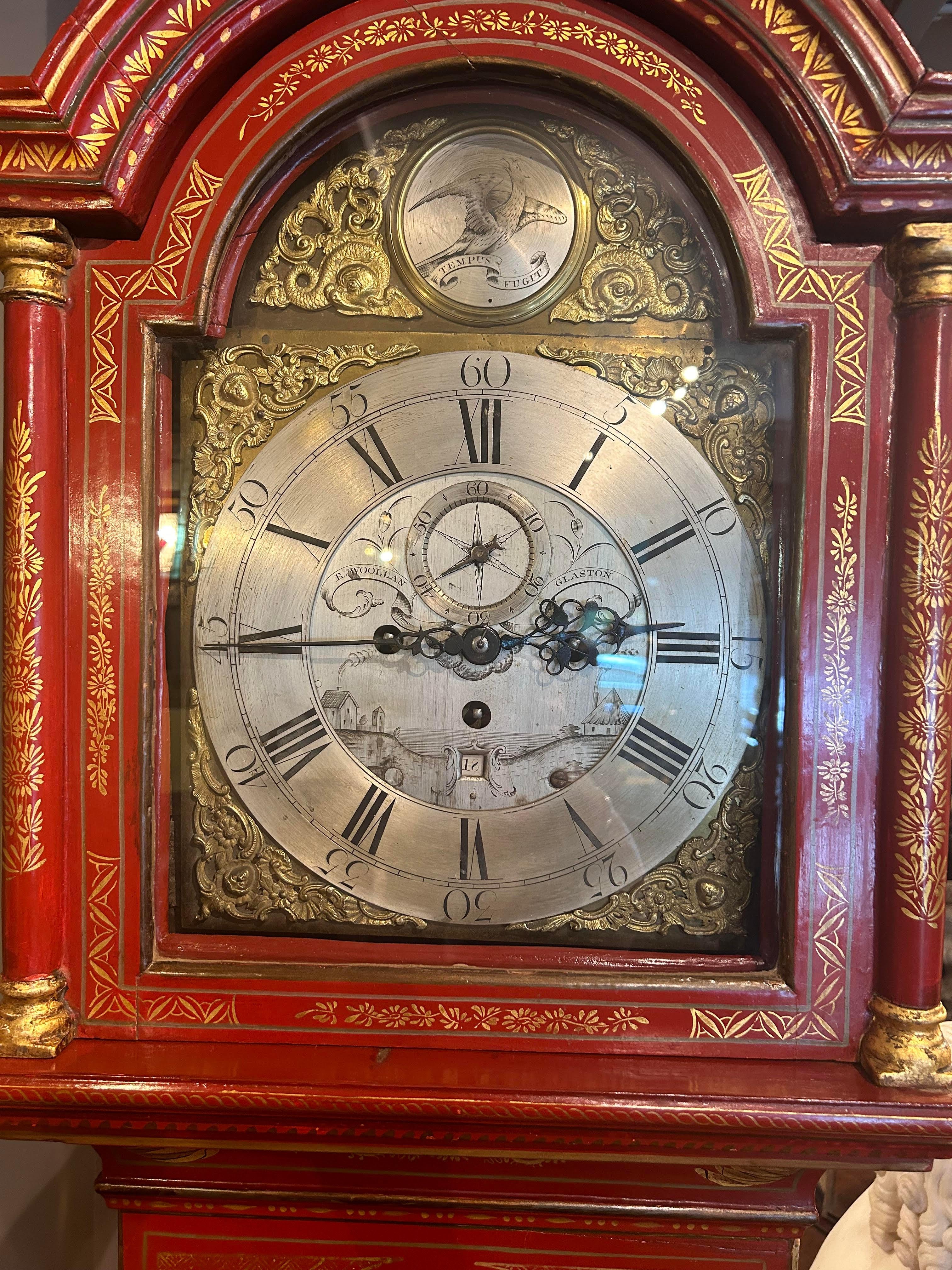 Early 19th Century English Japanned Grandfather Clock For Sale 1