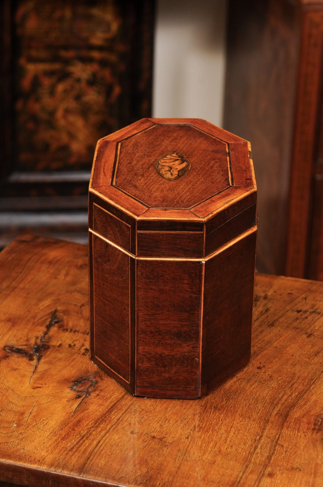 Early 19th Century English Large Octagonal George III Tea Caddy with Shell  6