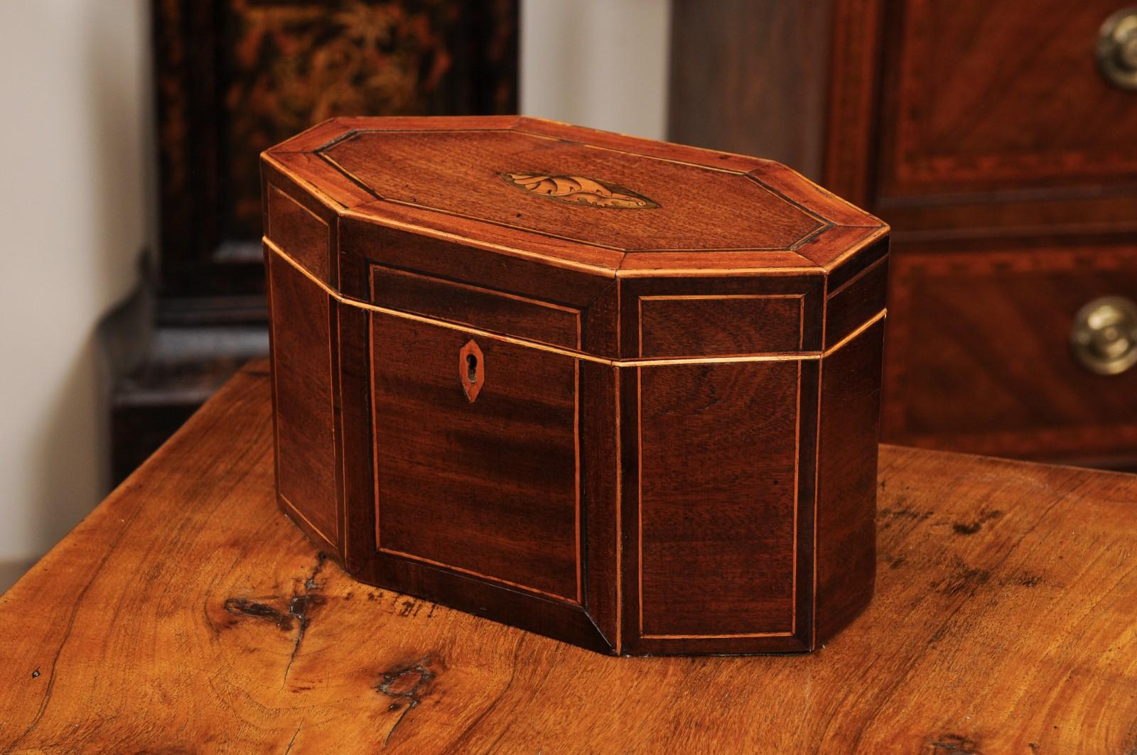 Early 19th Century English Large Octagonal George III Tea Caddy with Shell  7