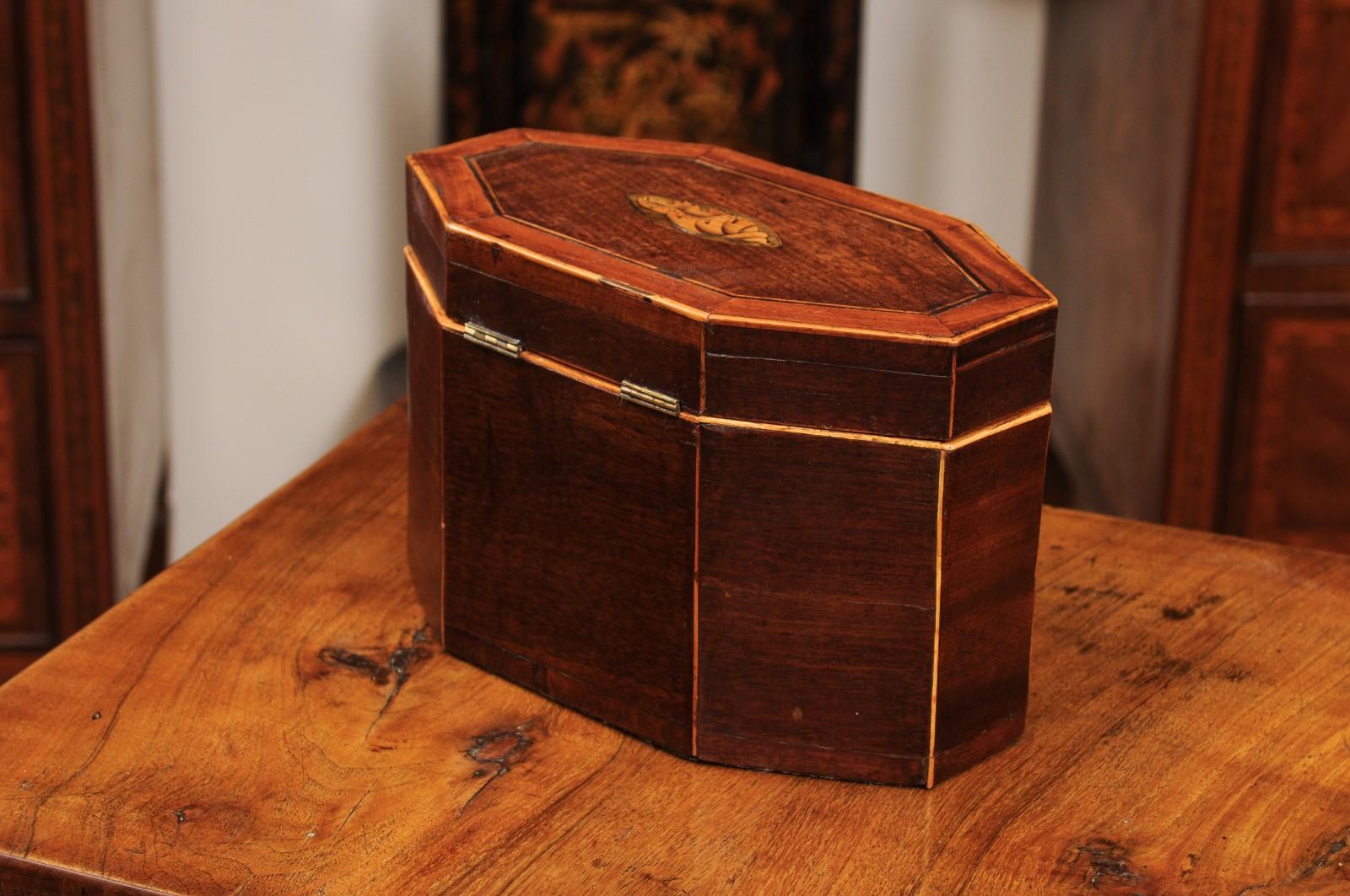 Early 19th Century English Large Octagonal George III Tea Caddy with Shell  3