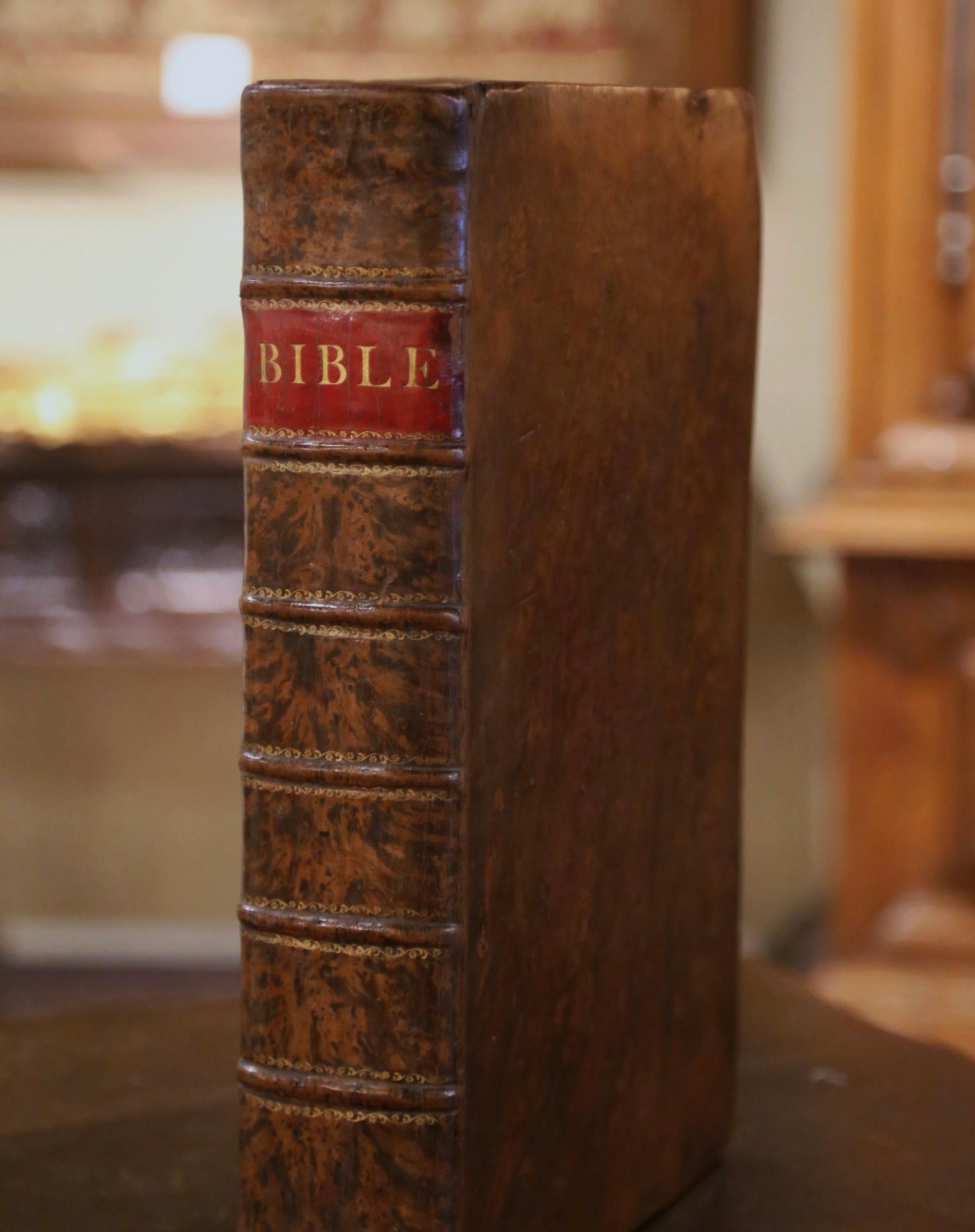 Embossed Early 19th Century English Leather Bound Illustrated Family Holy Bible For Sale