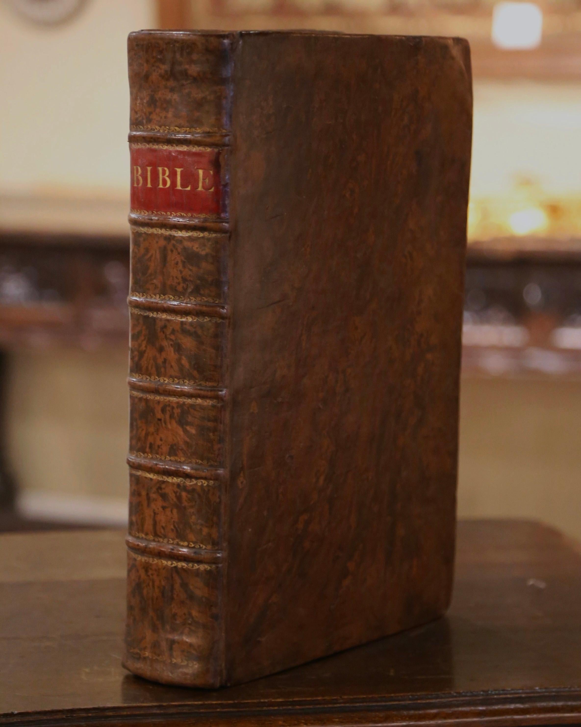 Early 19th Century English Leather Bound Illustrated Family Holy Bible For Sale 1