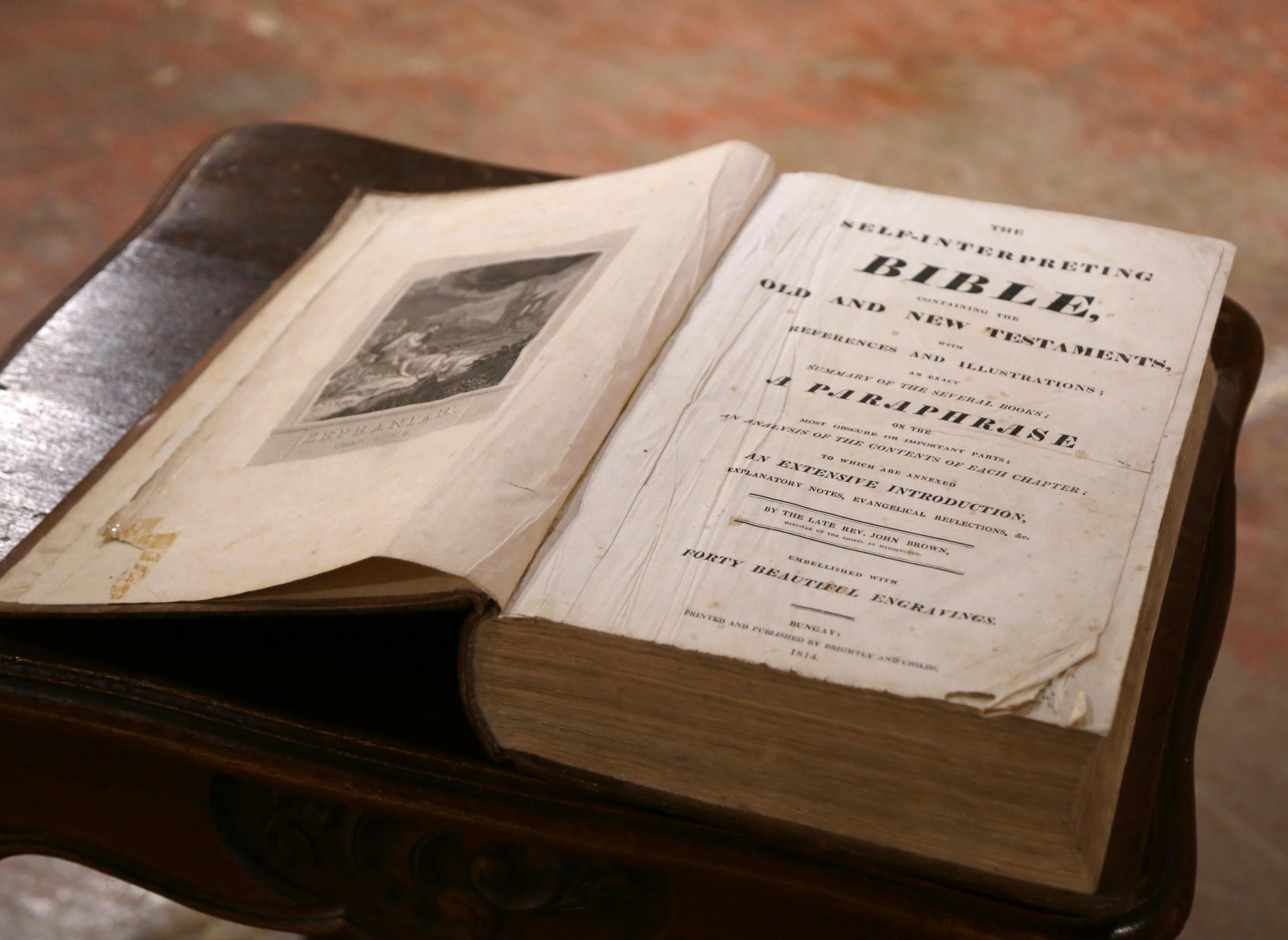 Early 19th Century English Leather Bound Illustrated Family Holy Bible For Sale 4