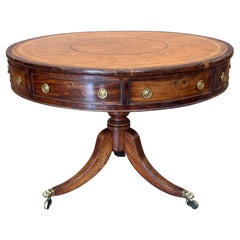Early 19th Century English Mahogany Drum Table with Tooled Leather Top