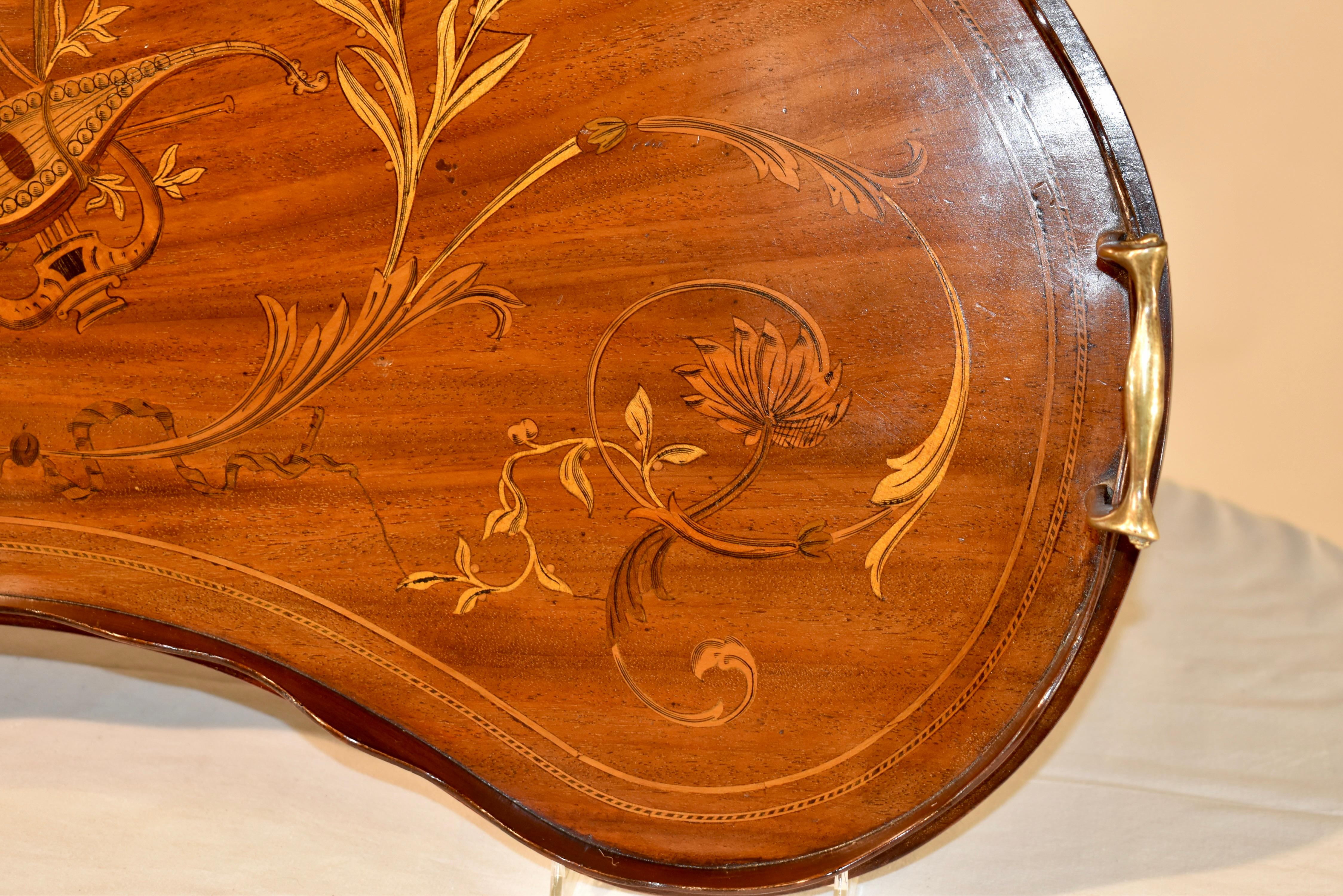 Boxwood Early 19th Century English Mahogany Inlaid Tray For Sale