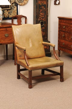 Early 19th Century English Mahogany Library Chair with Leather Upholstery