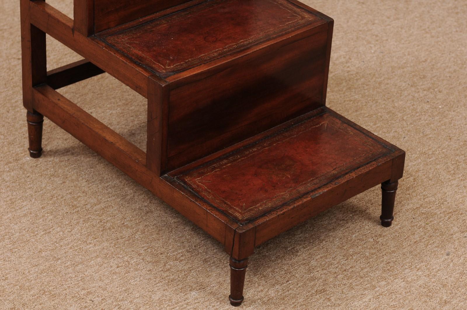 Early 19th Century English Mahogany Library Steps with Embossed Brown Leather an For Sale 7