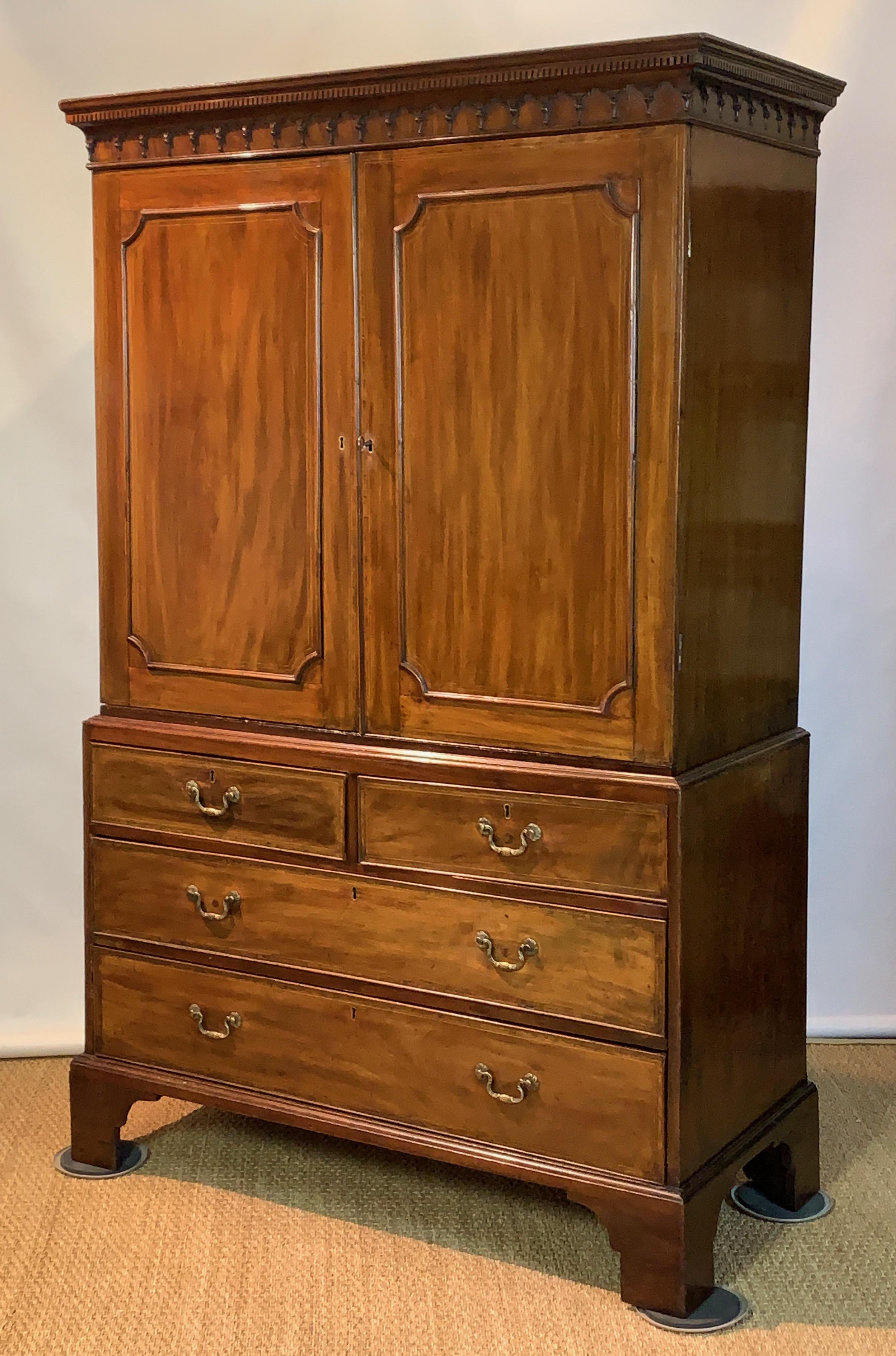 Hand-Crafted Early 19th Century English Mahogany Linen Press