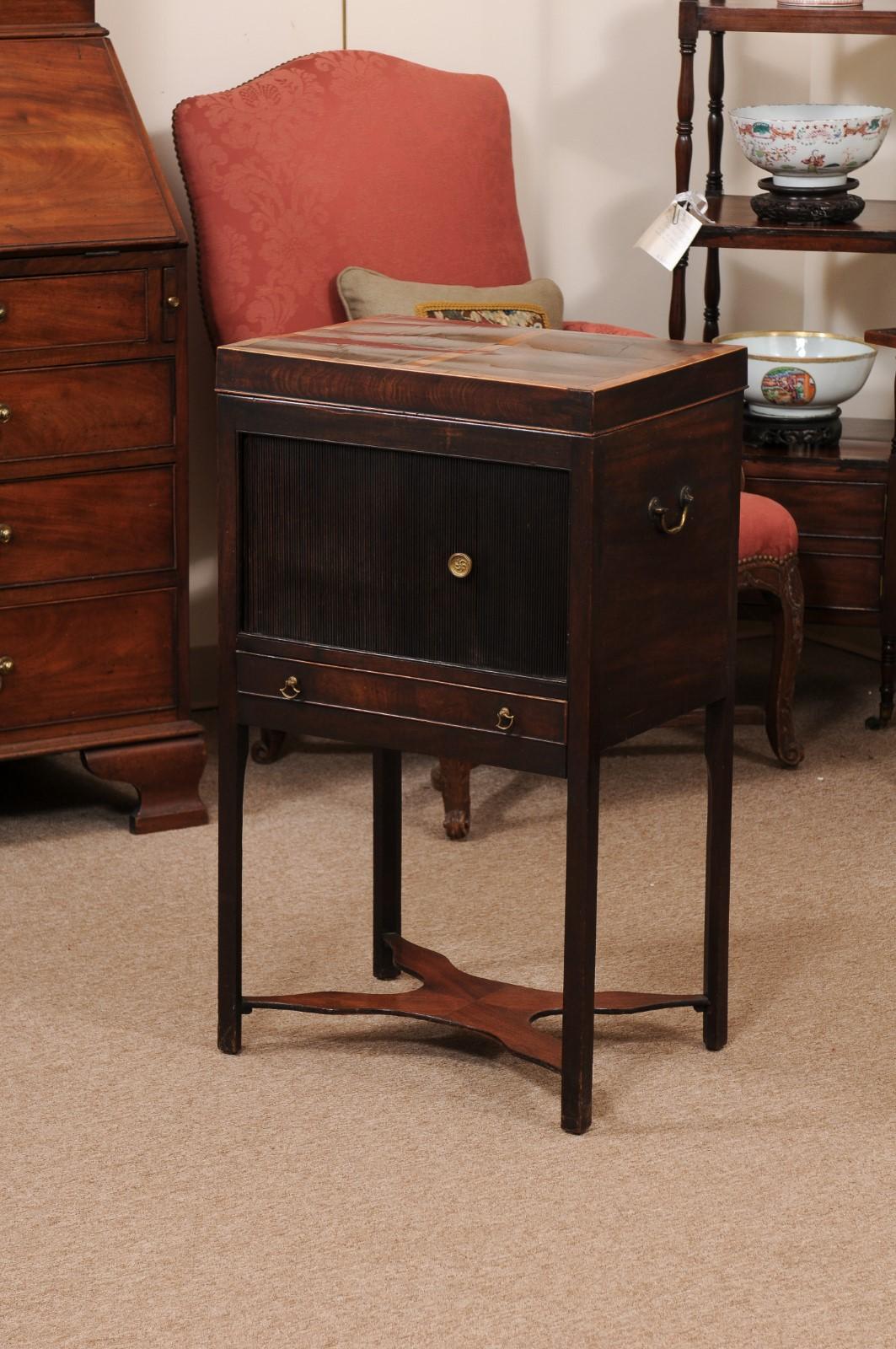 Early 19th Century English Mahogany Side Cabinet with Tamboor Door, Lift Top For Sale 13
