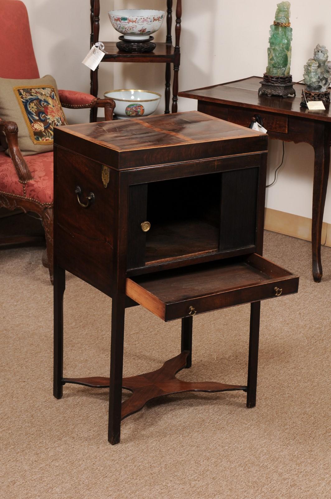 Early 19th Century English Mahogany Side Cabinet with Tamboor Door, Lift Top For Sale 3