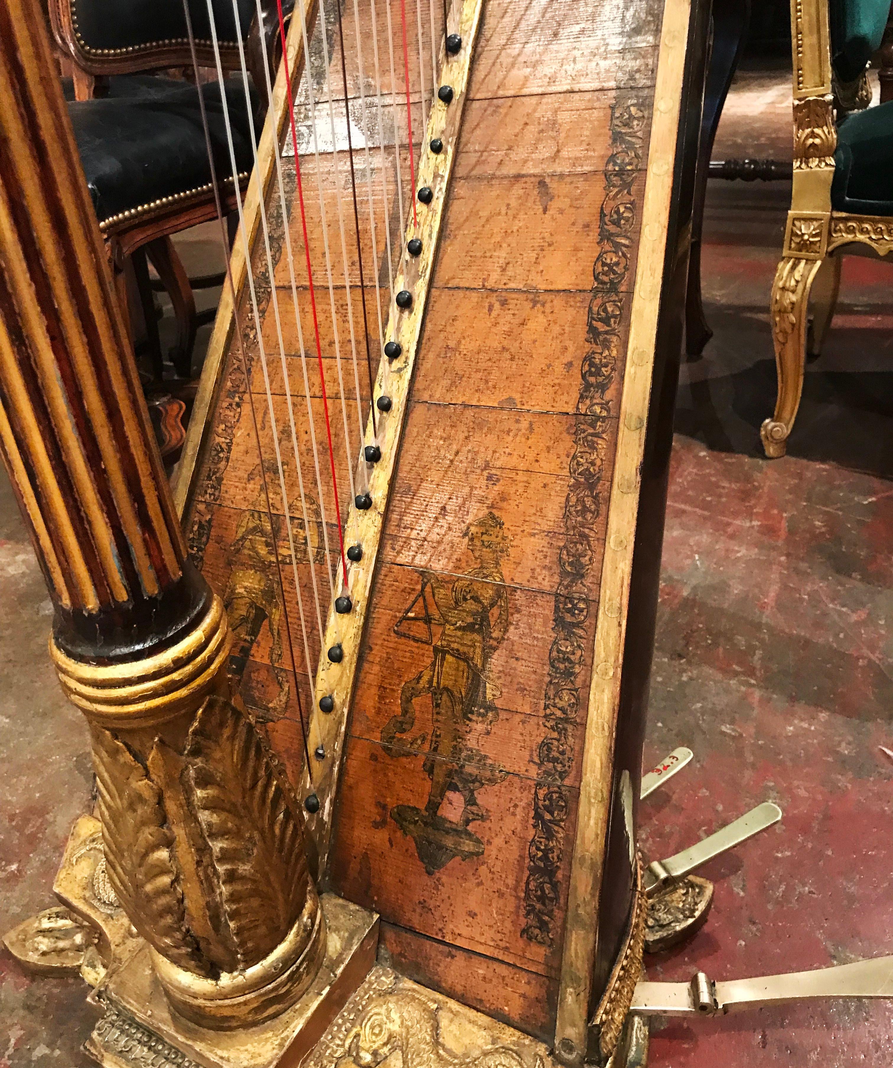 Regency Early 19th Century English Maple and Gilt Bronze Double-Action Harp by J. Erat