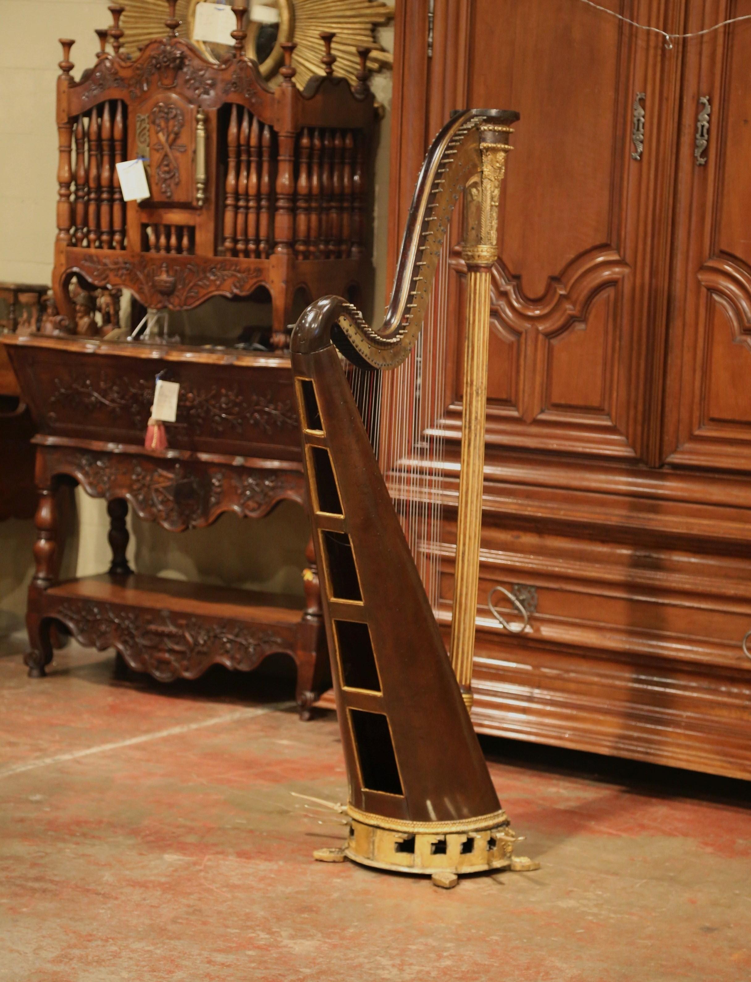 Hand-Carved Early 19th Century English Maple and Gilt Bronze Double-Action Harp by J. Erat