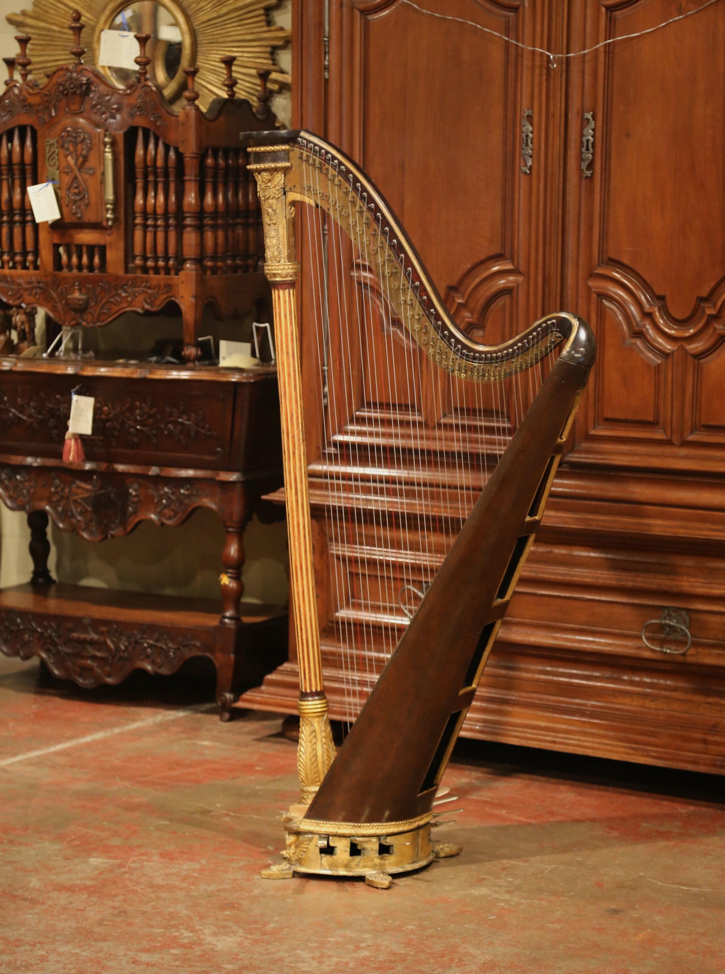 Early 19th Century English Maple and Gilt Bronze Double-Action Harp by J. Erat In Good Condition In Dallas, TX