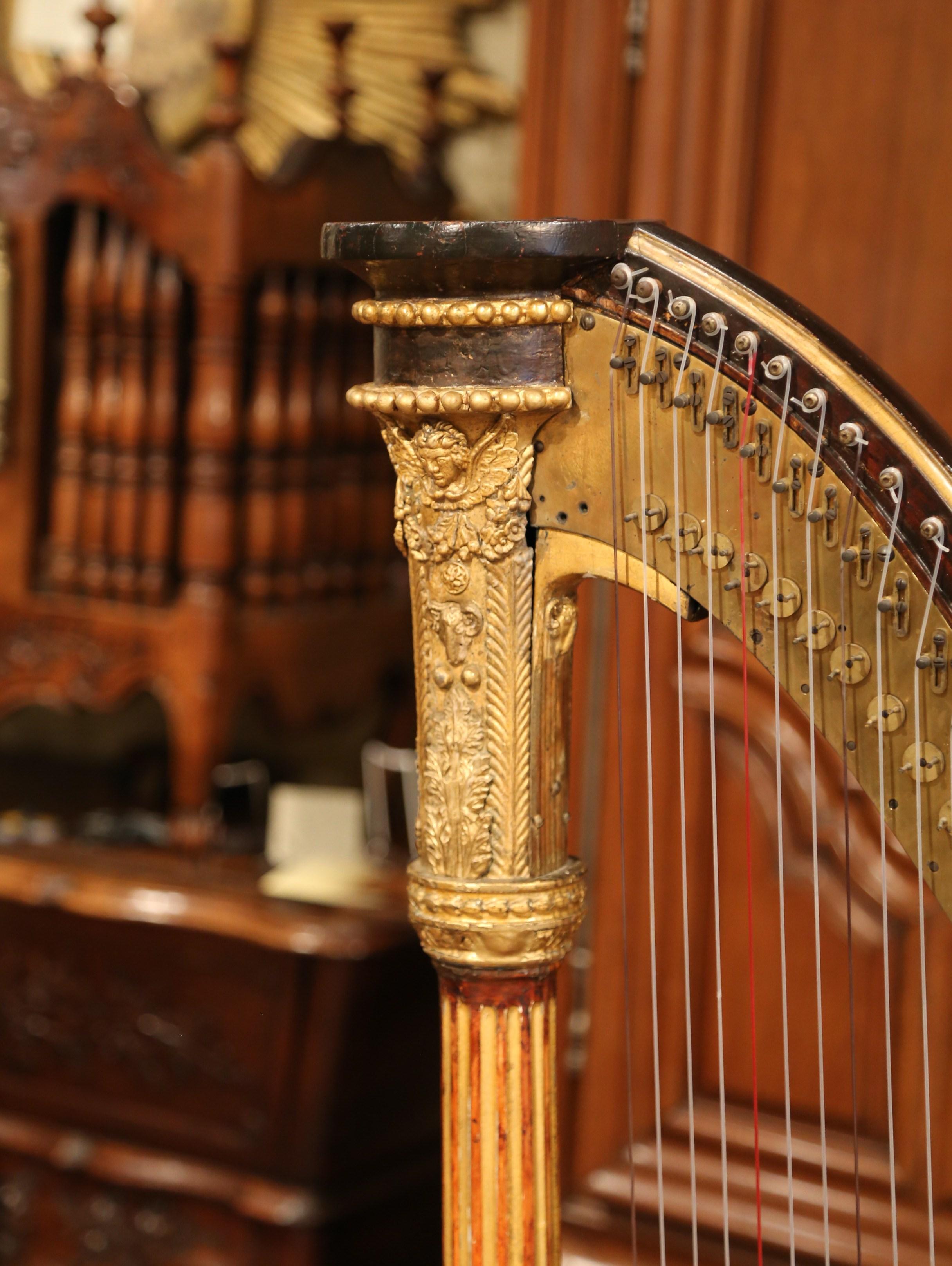 Early 19th Century English Maple and Gilt Bronze Double-Action Harp by J. Erat 1