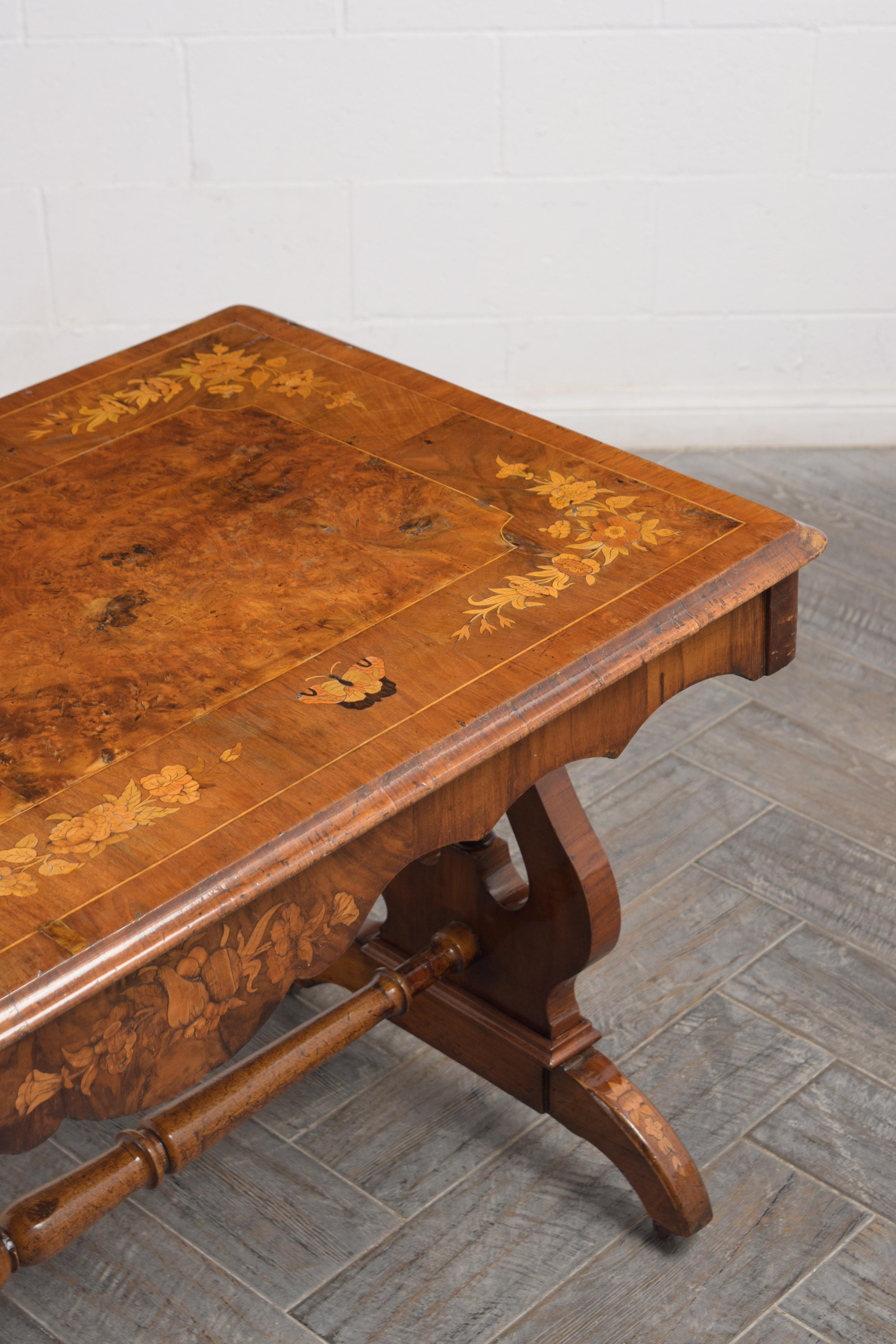 Brass 19th Century English Marquetry Table