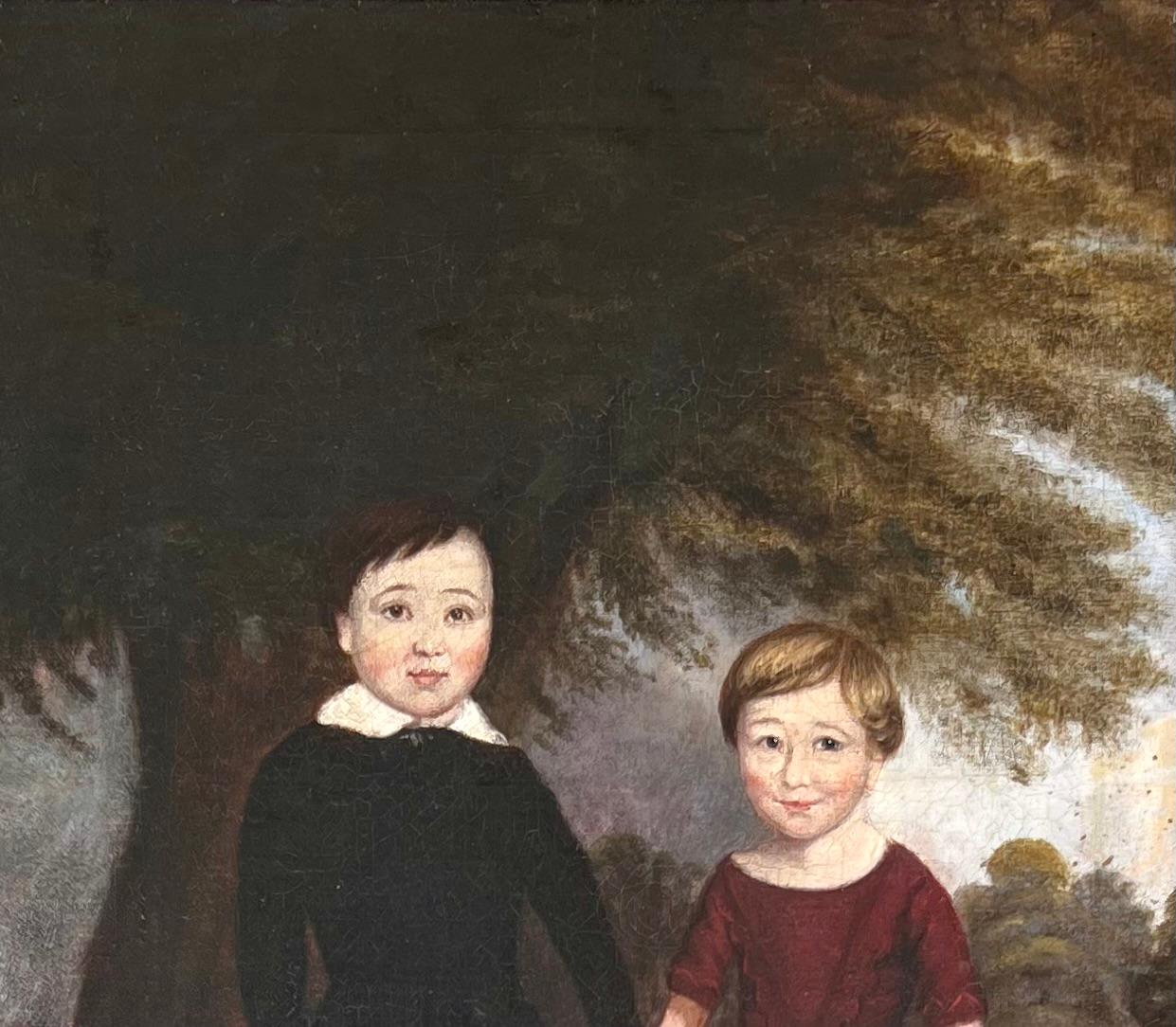 British Early 19th Century English Naive School Painting of Children