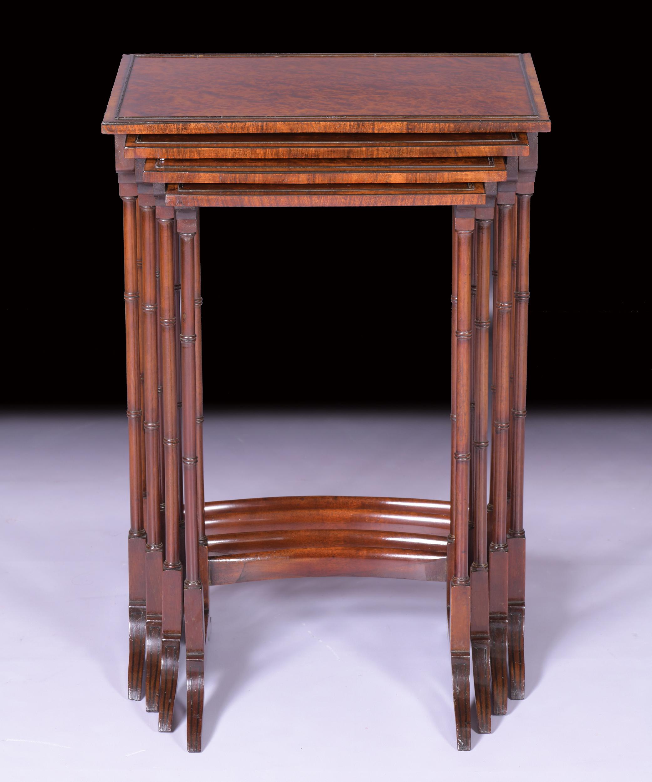 Regency Early 19th Century English Nest of Amboyna Quartette Tables For Sale