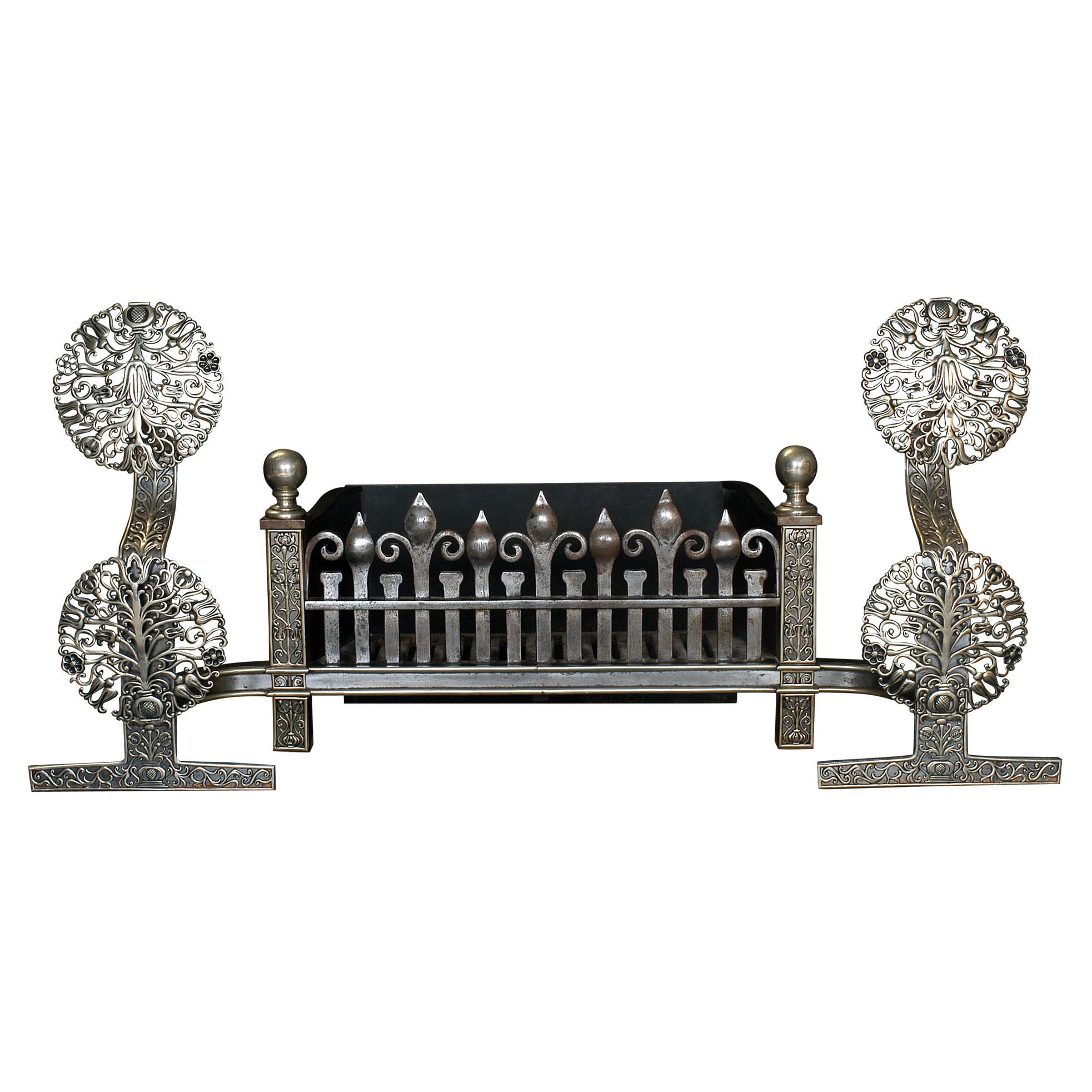 Early 19th Century English Nickel & Cast Iron Antique Firegrate For Sale
