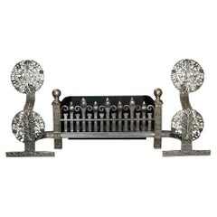 Early 19th Century English Nickel & Cast Iron Antique Firegrate