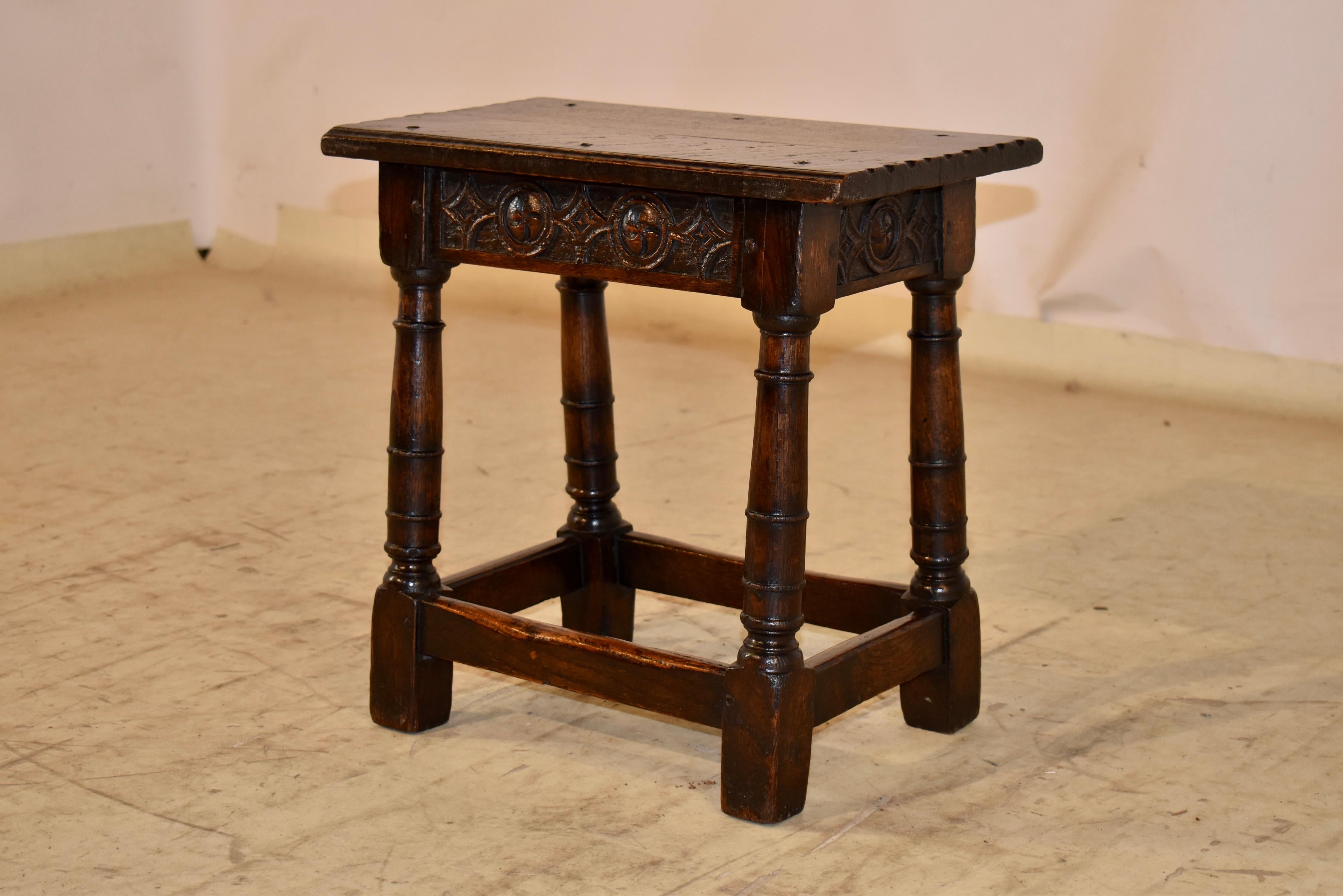 Hand-Carved Early 19th Century English Oak Joint Stool For Sale