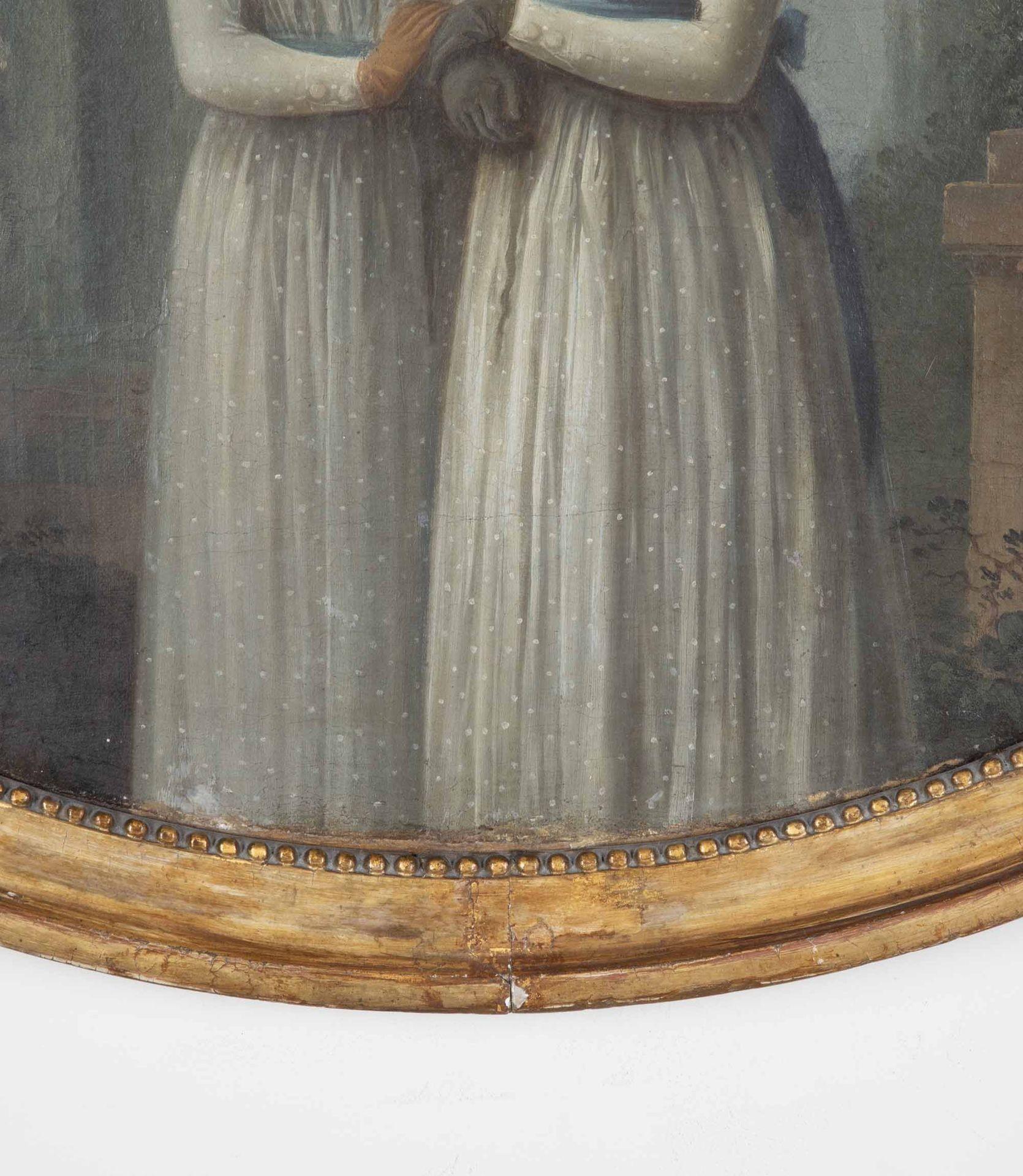 Frühe 19. Jahrhundert Englisch Öl auf Leinwand Gemälde von Regency Twin Sisters im Zustand „Gut“ im Angebot in Gloucestershire, GB