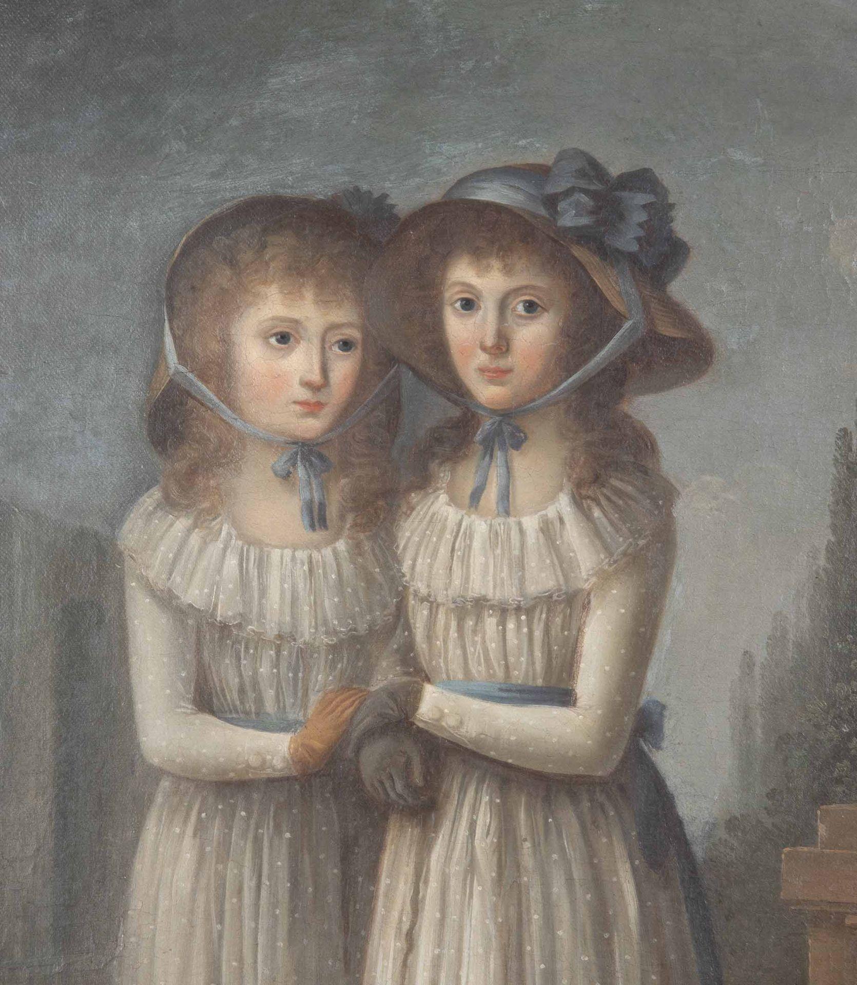 Frühe 19. Jahrhundert Englisch Öl auf Leinwand Gemälde von Regency Twin Sisters im Angebot 1