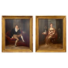 Paire de portraits anglais du début du 19e siècle de la période Regency