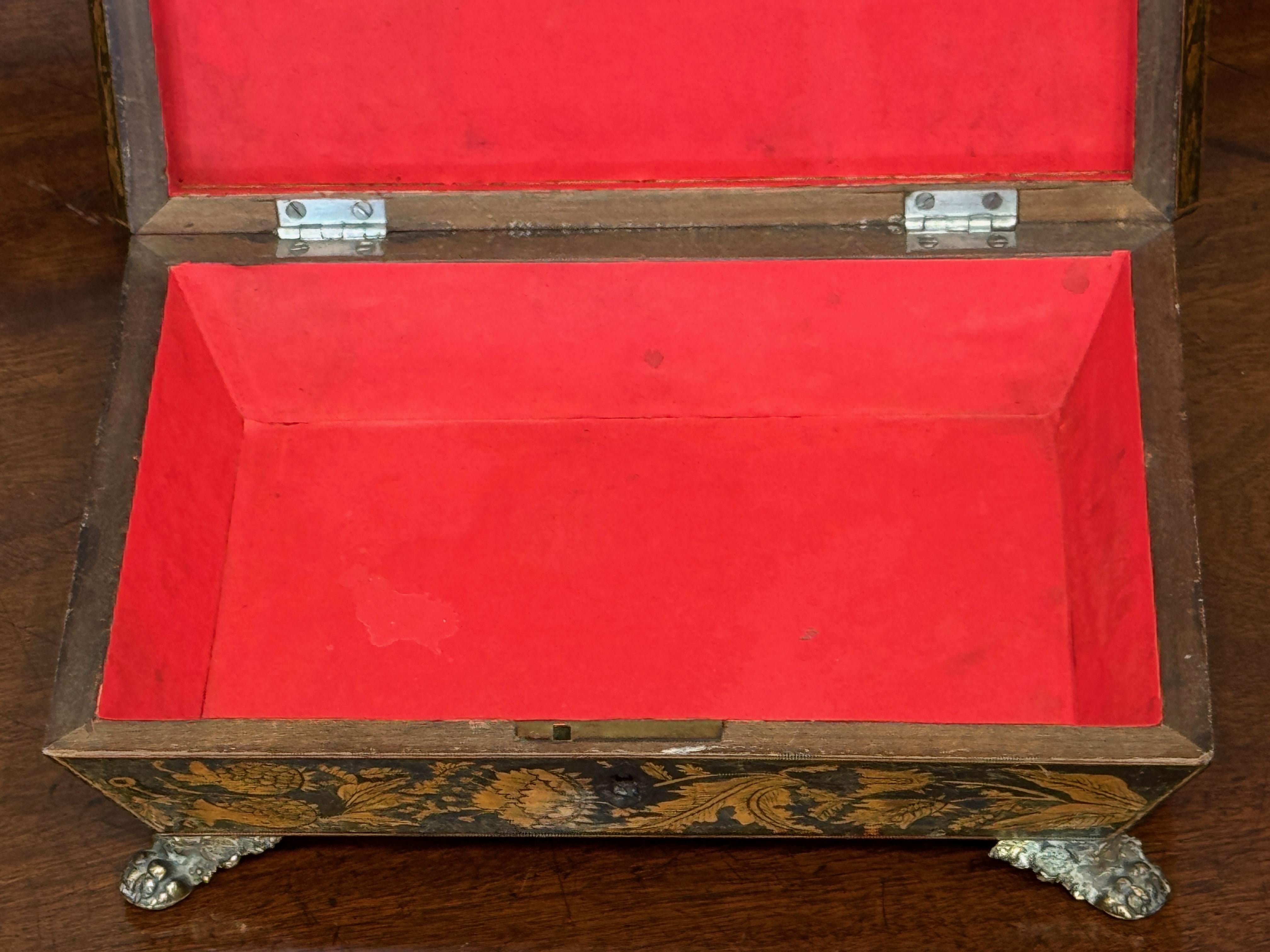 Early 19th Century English Penwork Box on Paw Feet For Sale 1