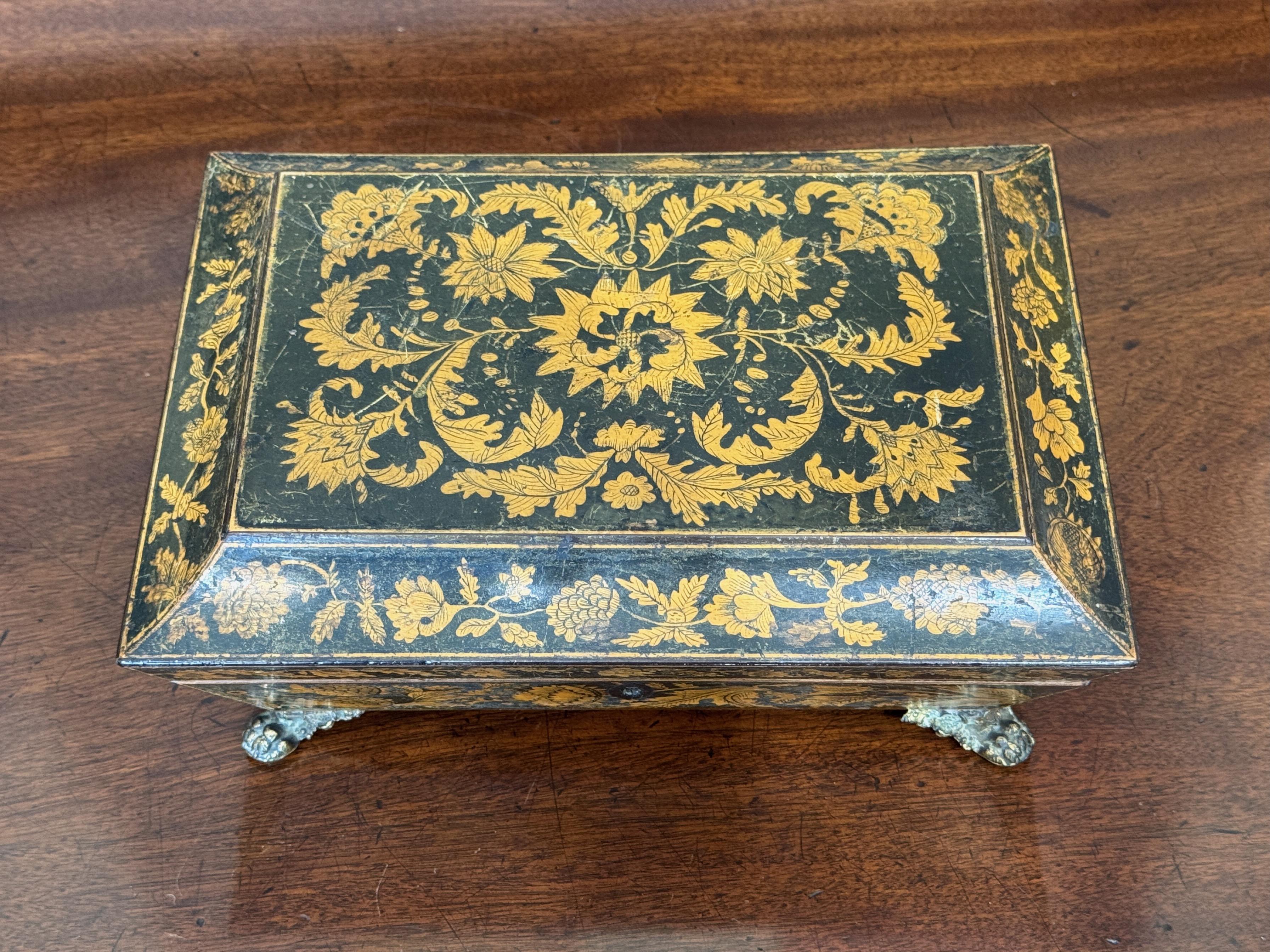 Early 19th Century English Penwork Box on Paw Feet For Sale 2