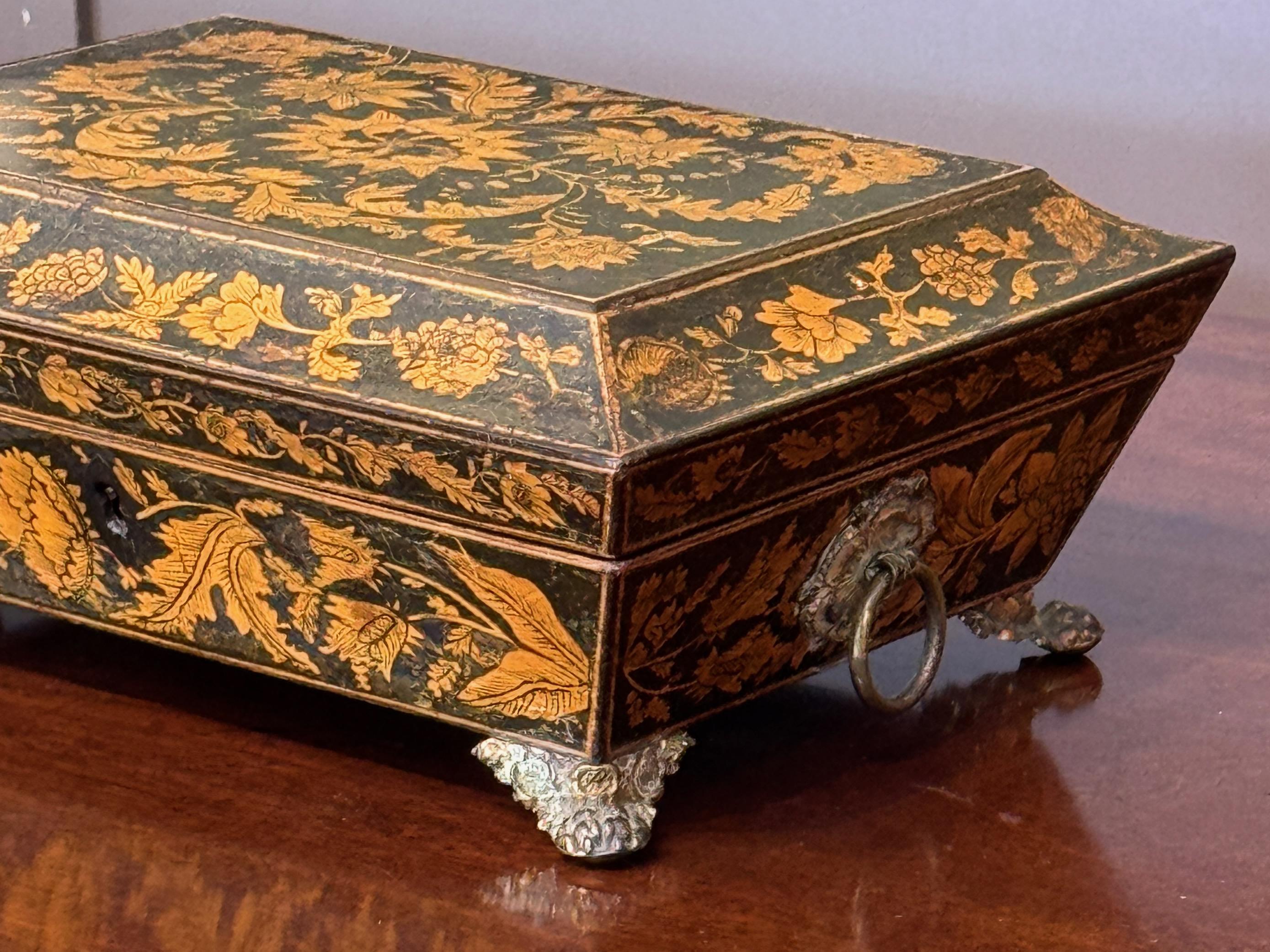 Early 19th Century English Penwork Box on Paw Feet For Sale 3