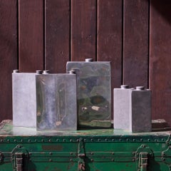 Early 19th Century English Pewter Travel Slab Flasks Prohibition Gustavian Style