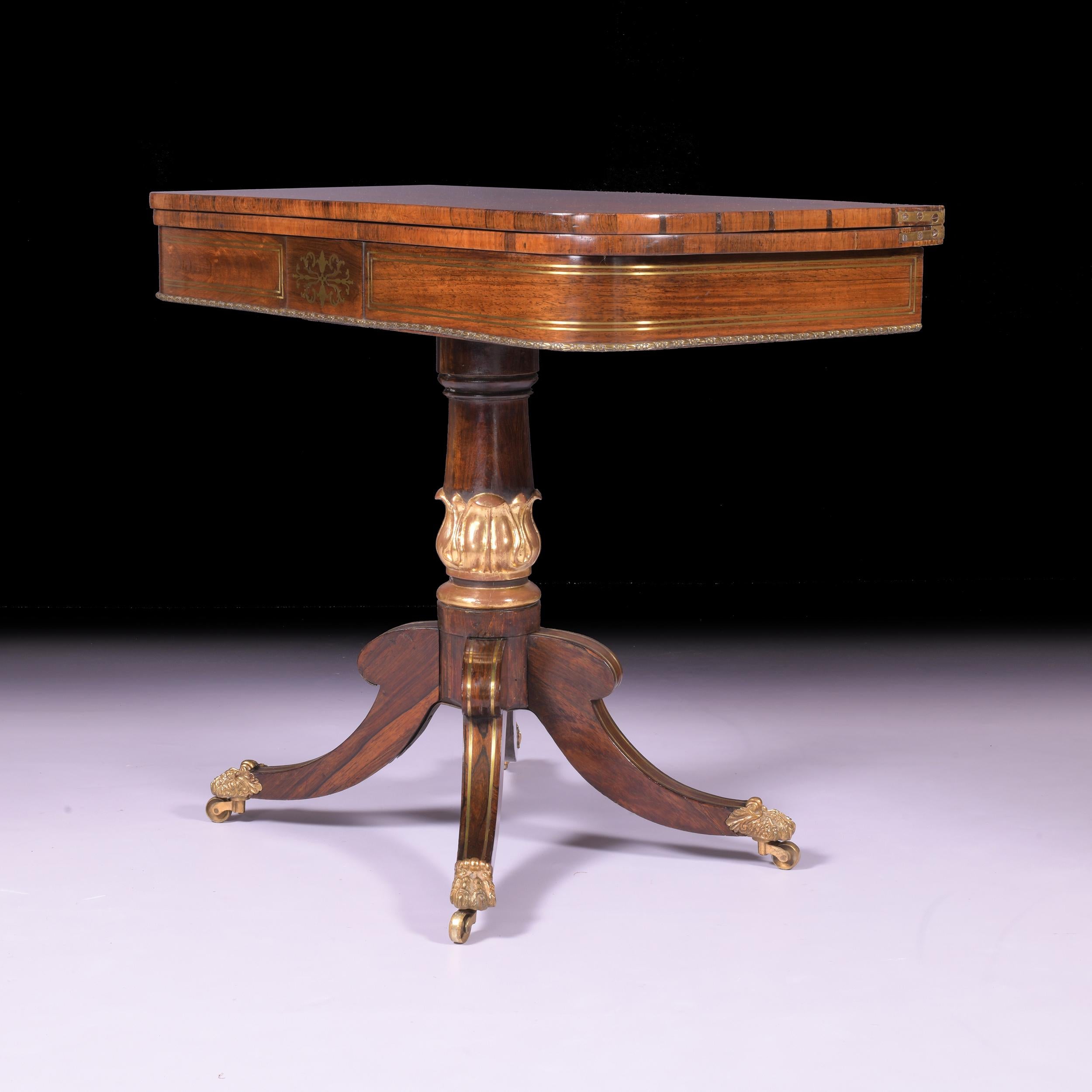 Early 19th Century English Regency Brass Inlaid Card Table In Excellent Condition For Sale In Dublin, IE