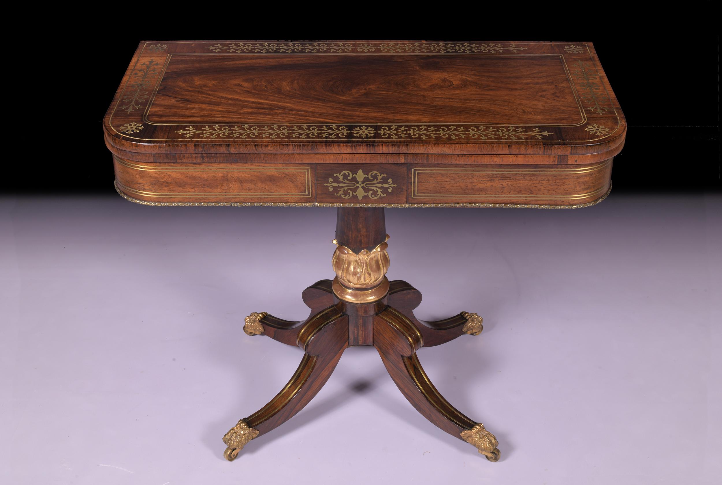 Early 19th Century English Regency Brass Inlaid Card Table For Sale 2