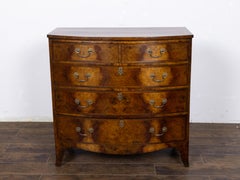 Early 19th Century English Regency Burr Walnut Bow-Front Chest of Drawers