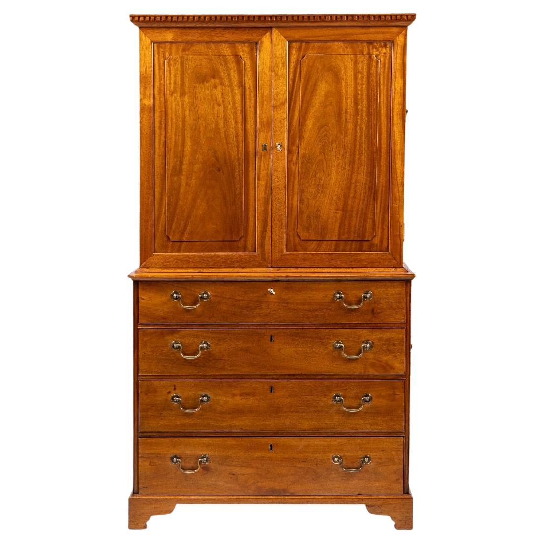 Early 19th Century English Regency Campaign Linen Press in Camphor Wood