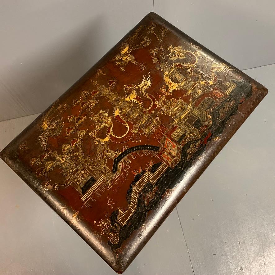 Early 19th Century English Regency Chinoiserie Work Table with Original Silk 4