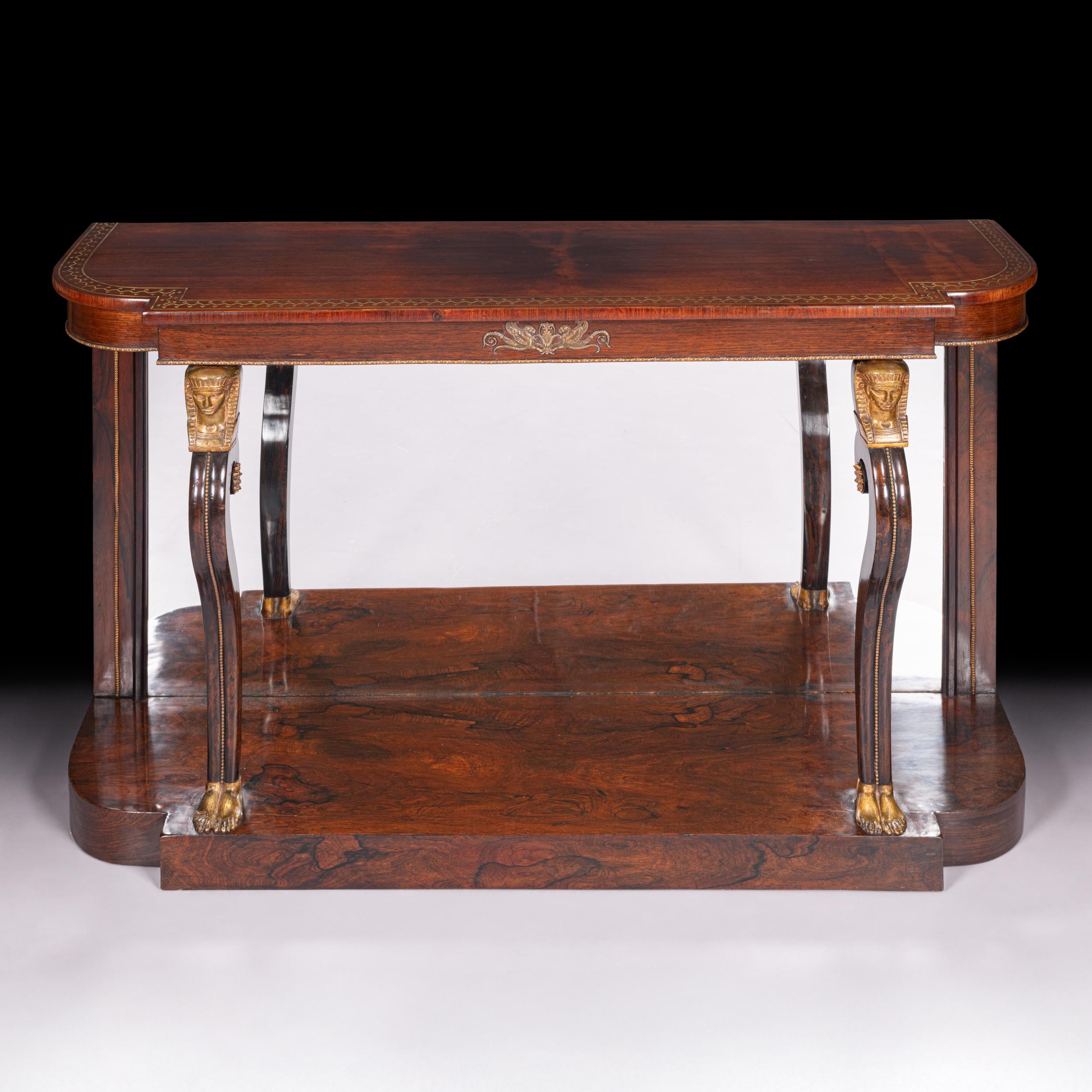 Early 19th Century English Regency Console Table In The Egyptian Revival Taste (Zebraholz) im Angebot