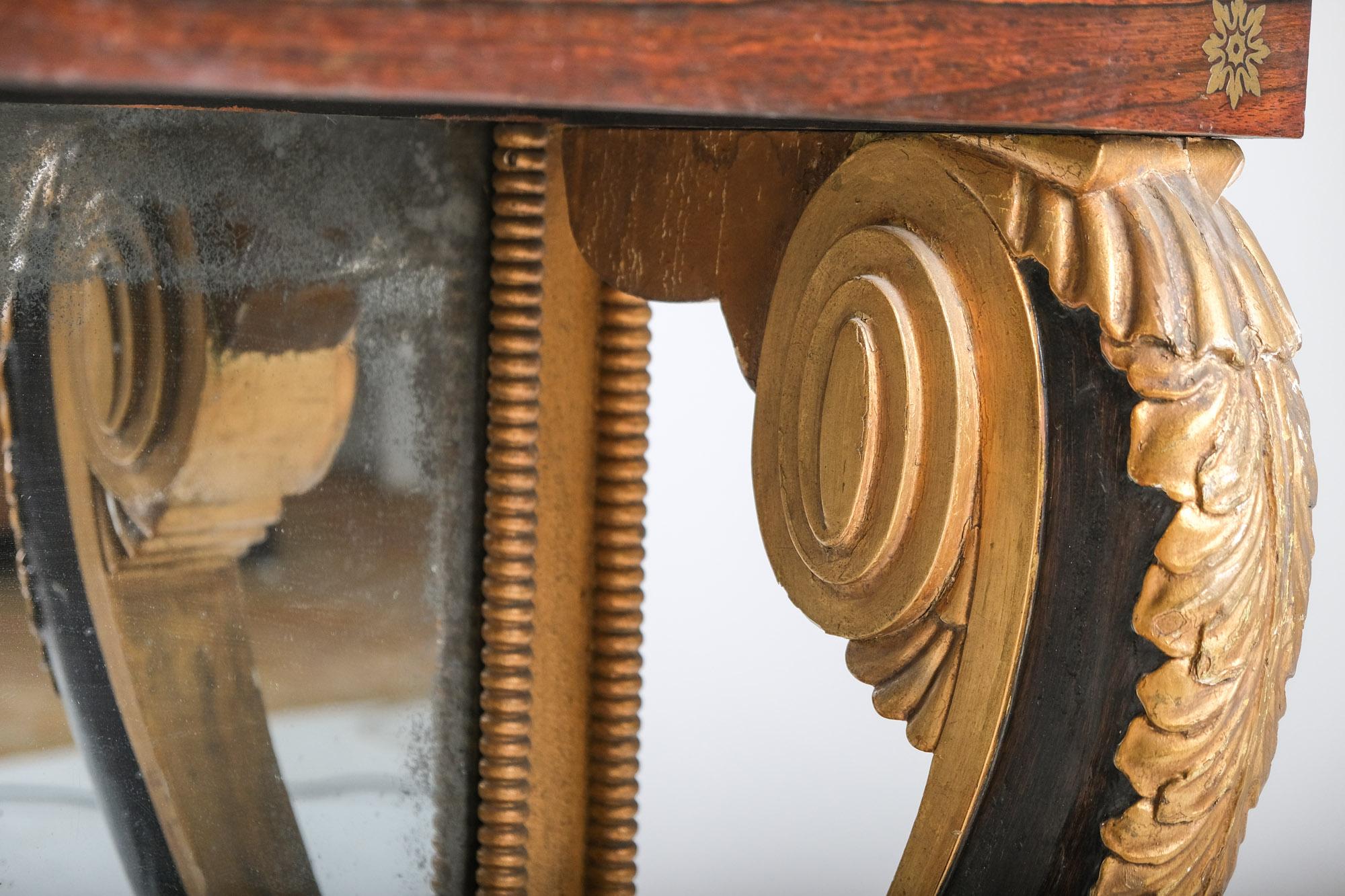 Brass Early 19th Century English Regency Console Table with Marble Top For Sale