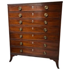 Early 19th Century English Regency Figured Mahogany Tall Chest of Drawers