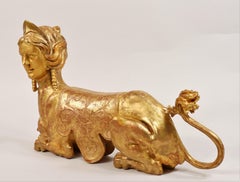 Early 19th Century English Regency Greek Revival Gilt Carving of a Sphinx